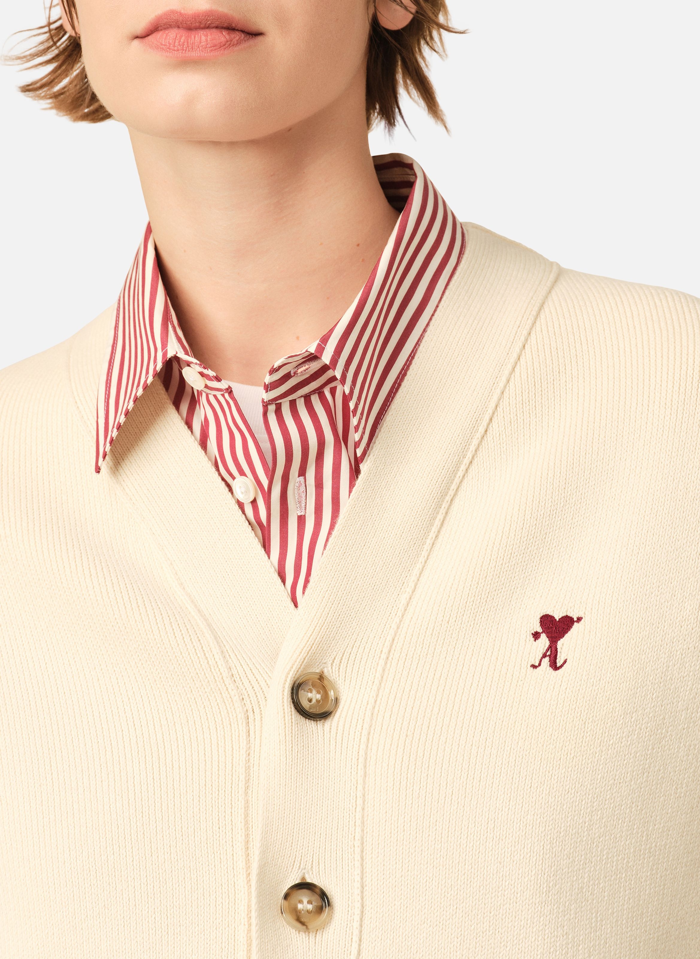 Cardigan ami de coeur flèche en coton et laine AMI PARIS Blanc