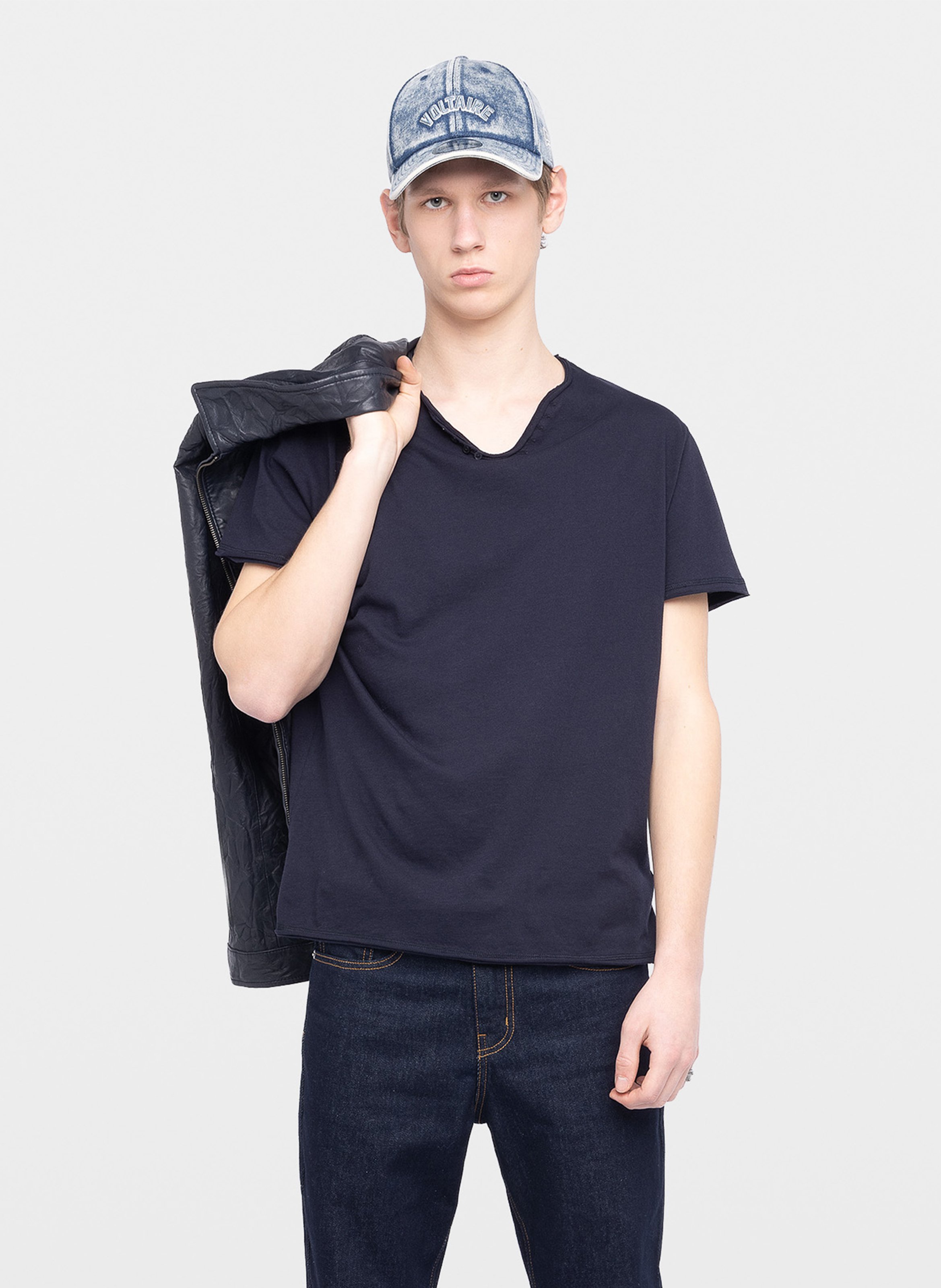 Tee-shirt droit col v en coton bio sérigraphié monastir ZADIG&VOLTAIRE Blauw