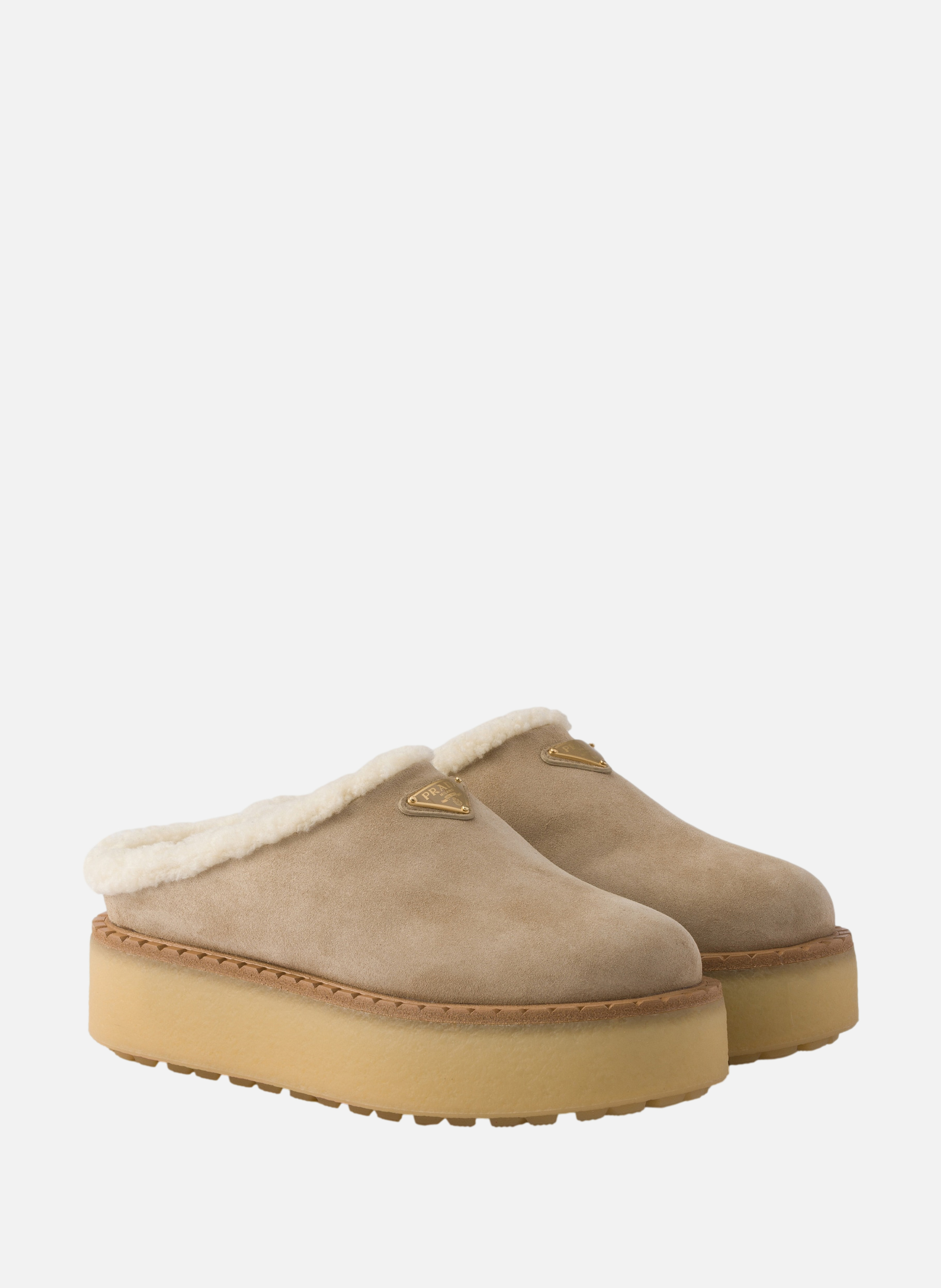 Pantoufles en veau velours PRADA Beige
