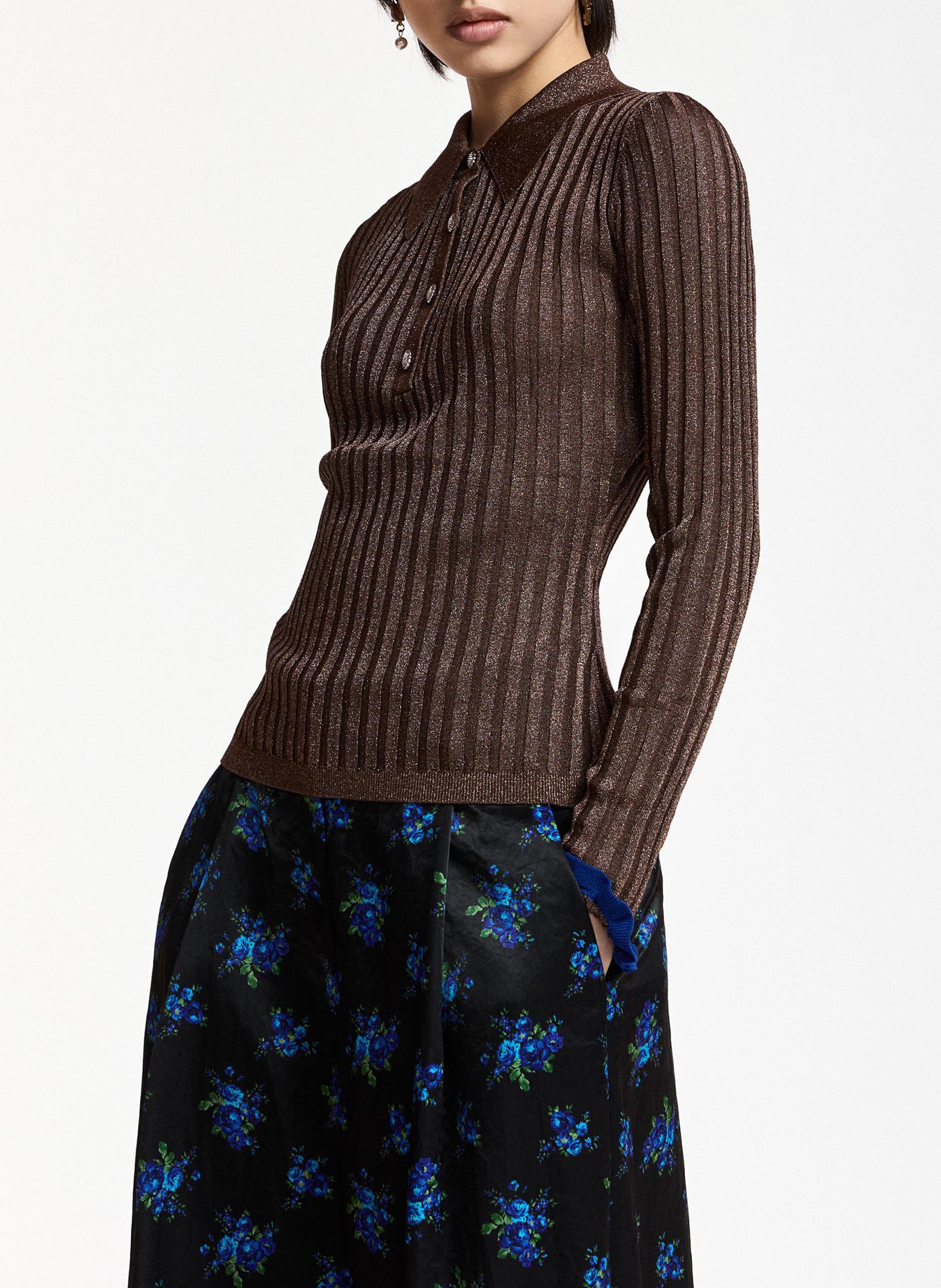 Polo manches longues moulant côtelé karan ESSENTIEL ANTWERP Marron