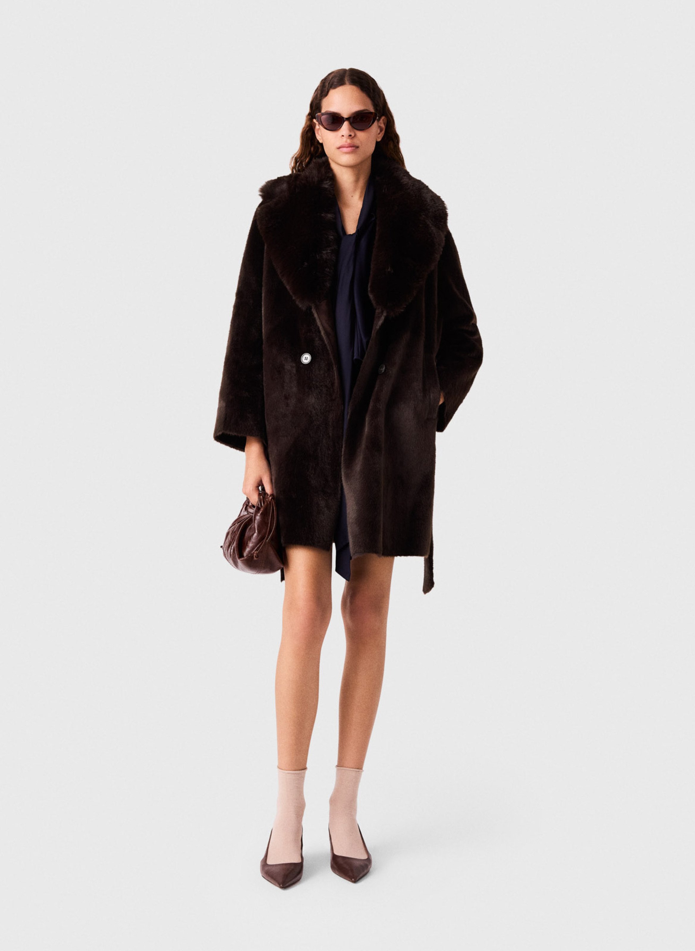 Manteau mi-long en fourrure synthétique MAJE Marron