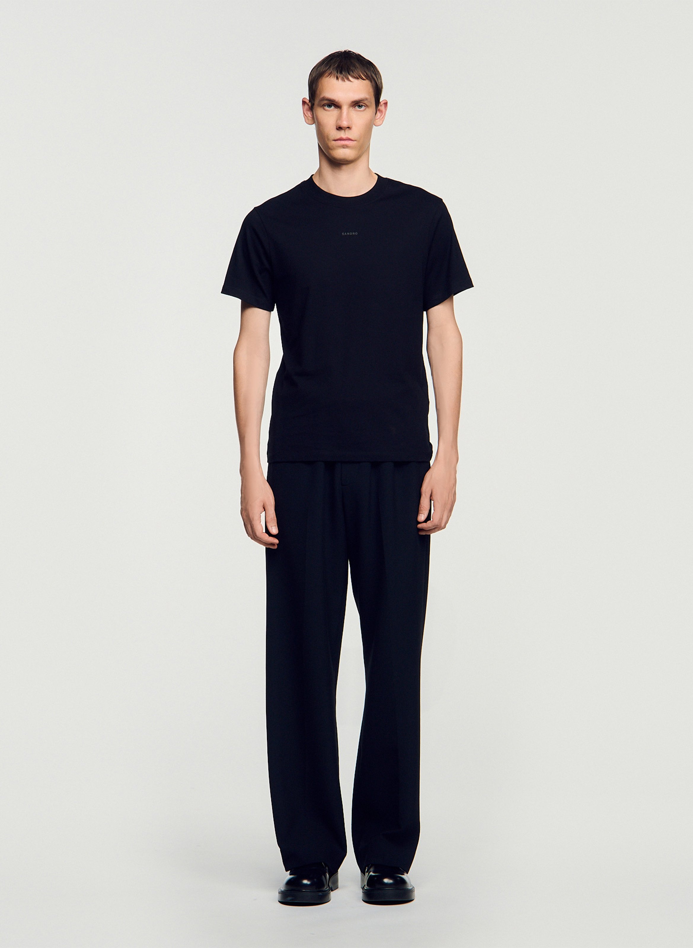 Tee-shirt col rond en coton SANDRO Noir