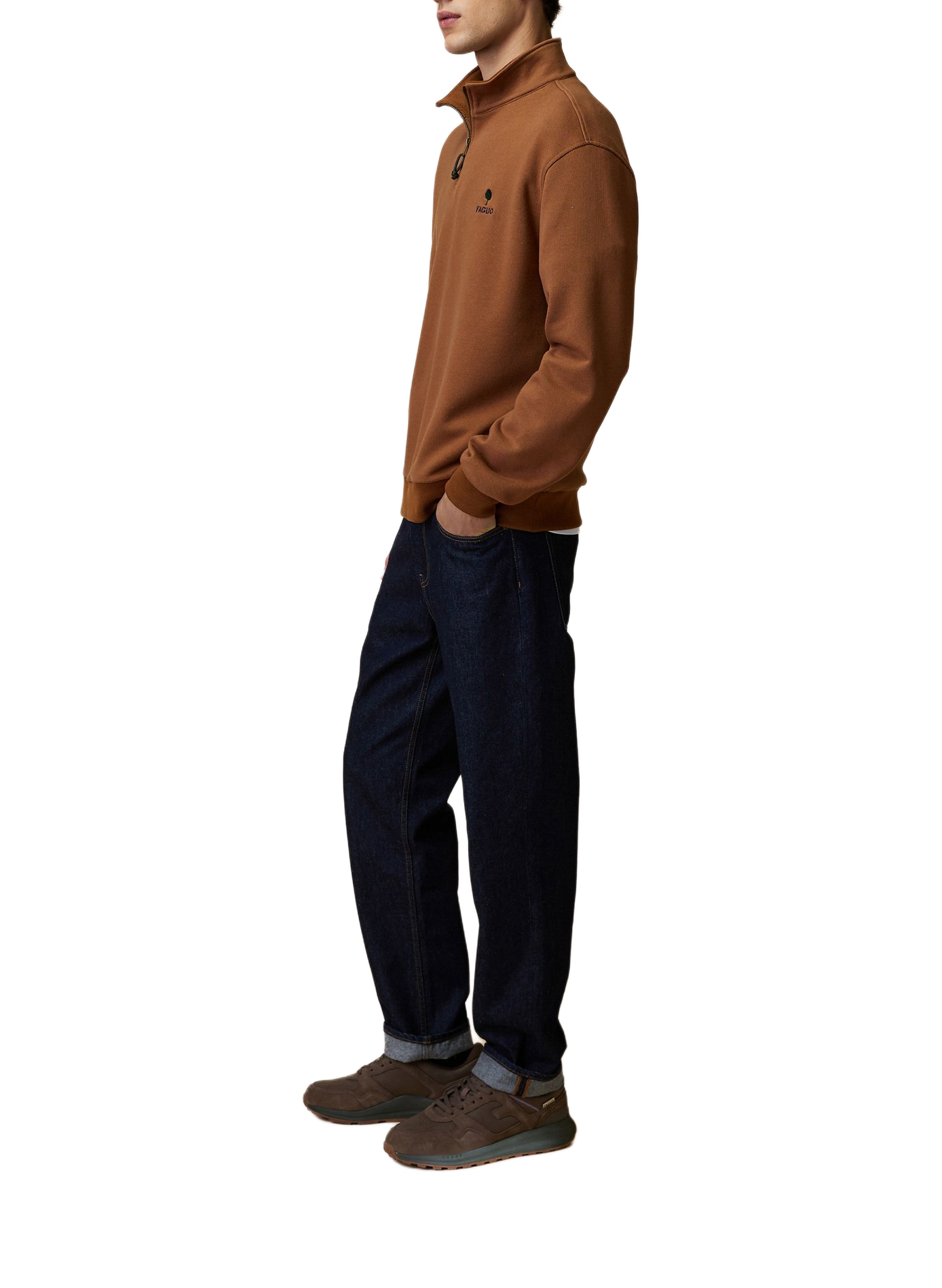 Gerader Sweatshirt mit Stehkragen aus Baumwollmischung FAGUO Braun