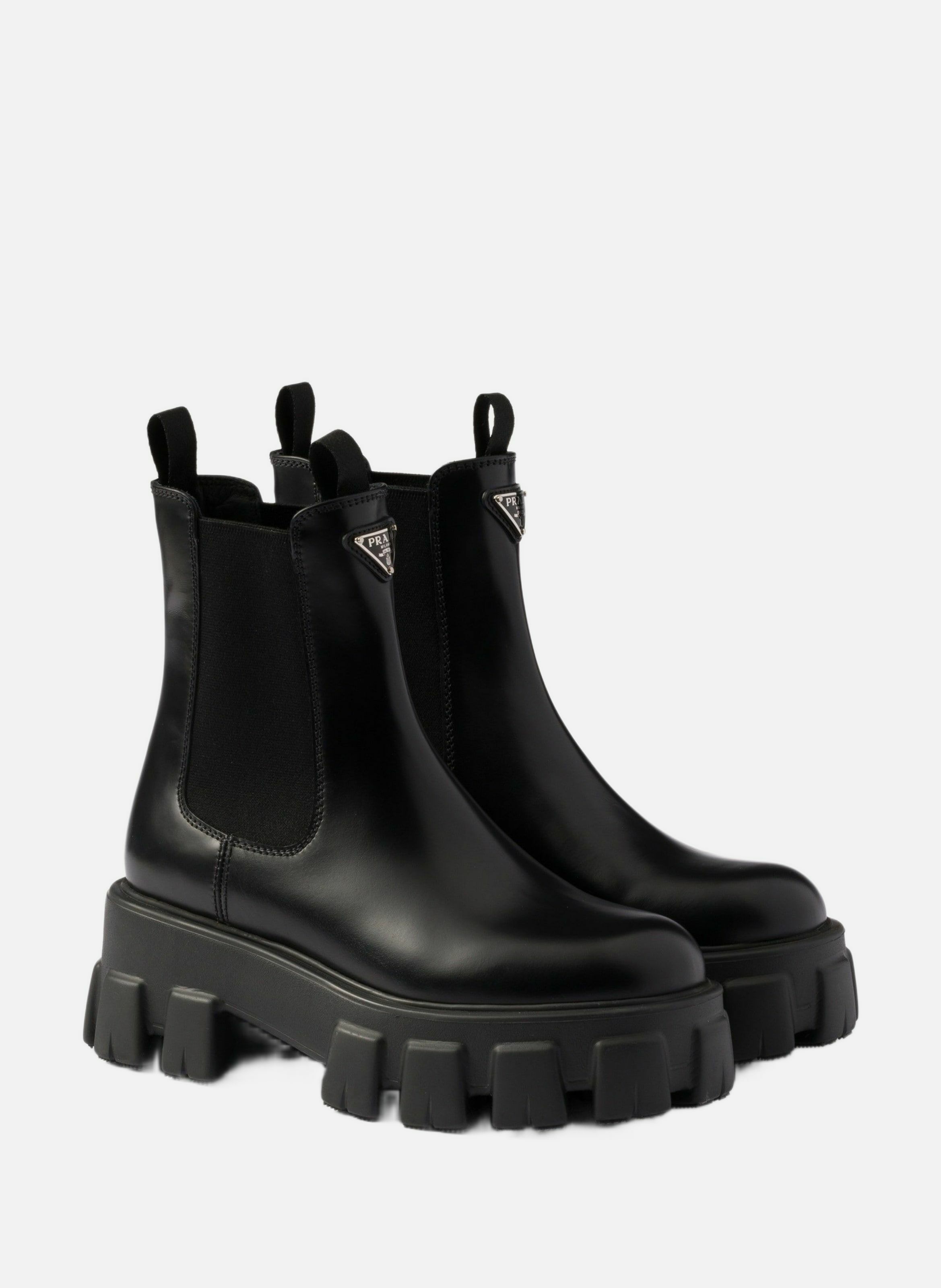 Bottines chelsea monolith en cuir brossé PRADA Noir