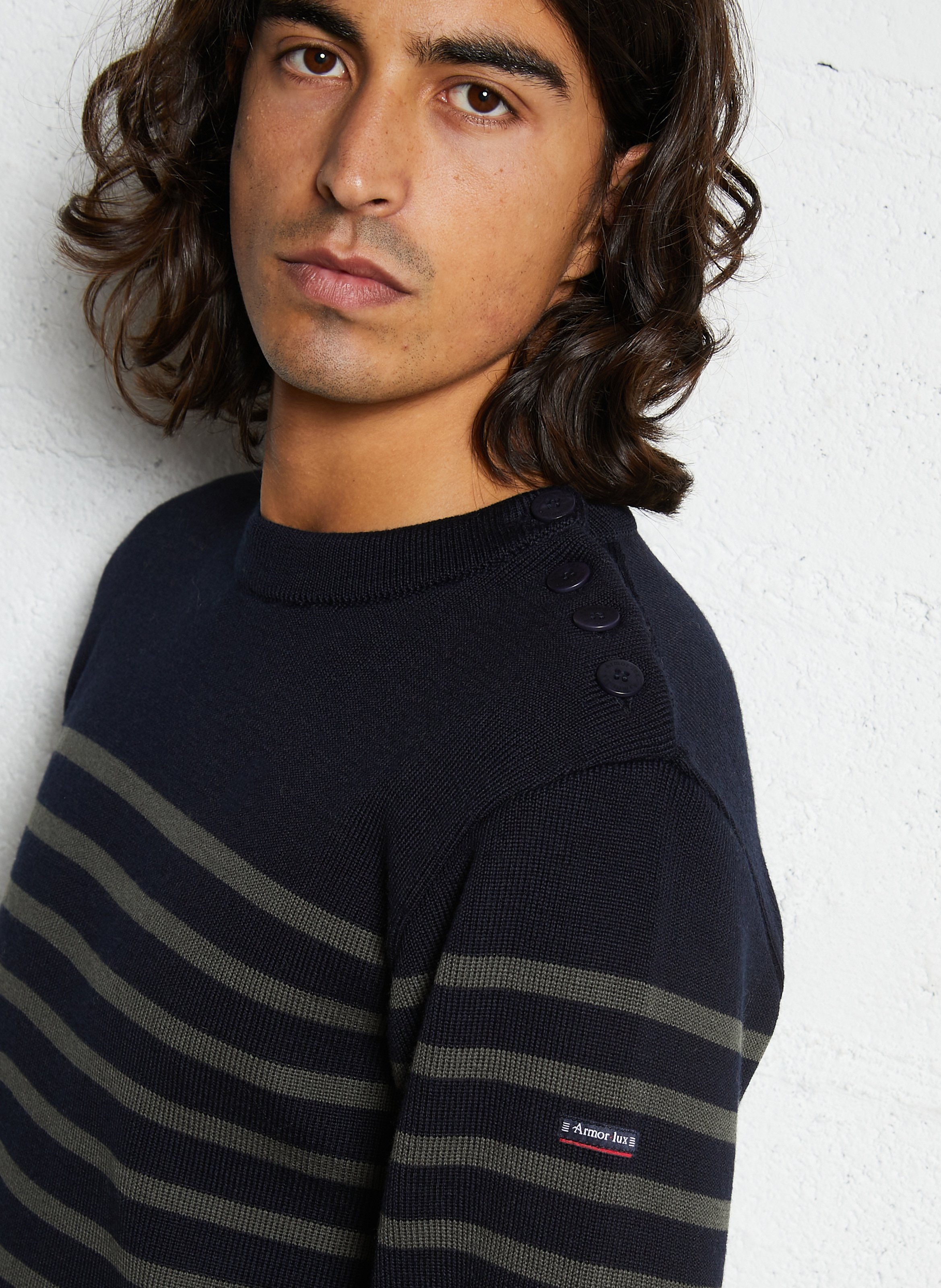 Pull col rond à rayures en laine mélangée ARMOR-LUX Bleu