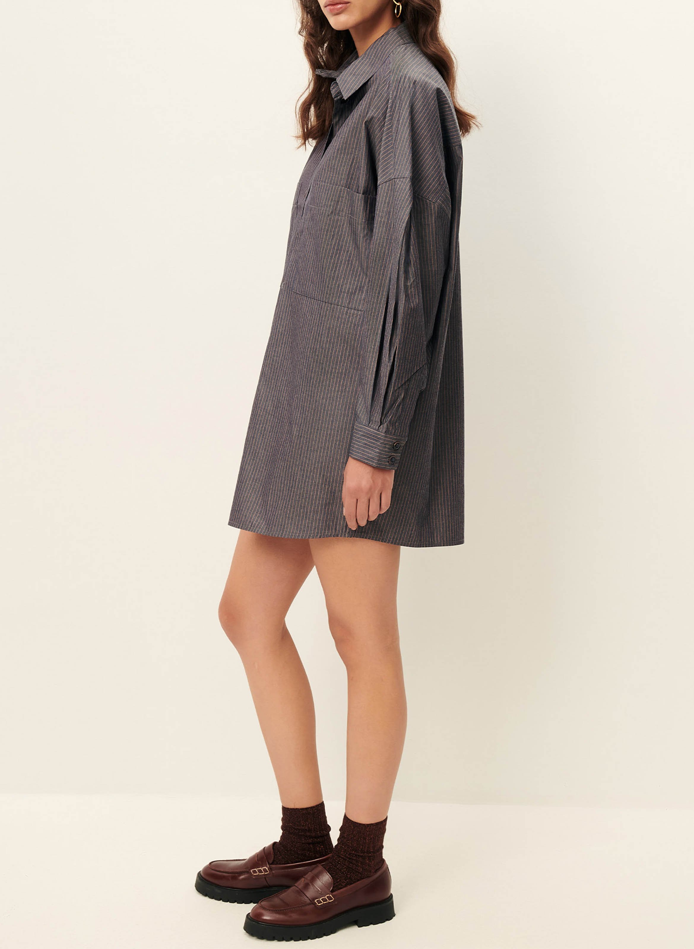 Robe chemise col classique ample en coton rayé fontella SESSUN Bleu