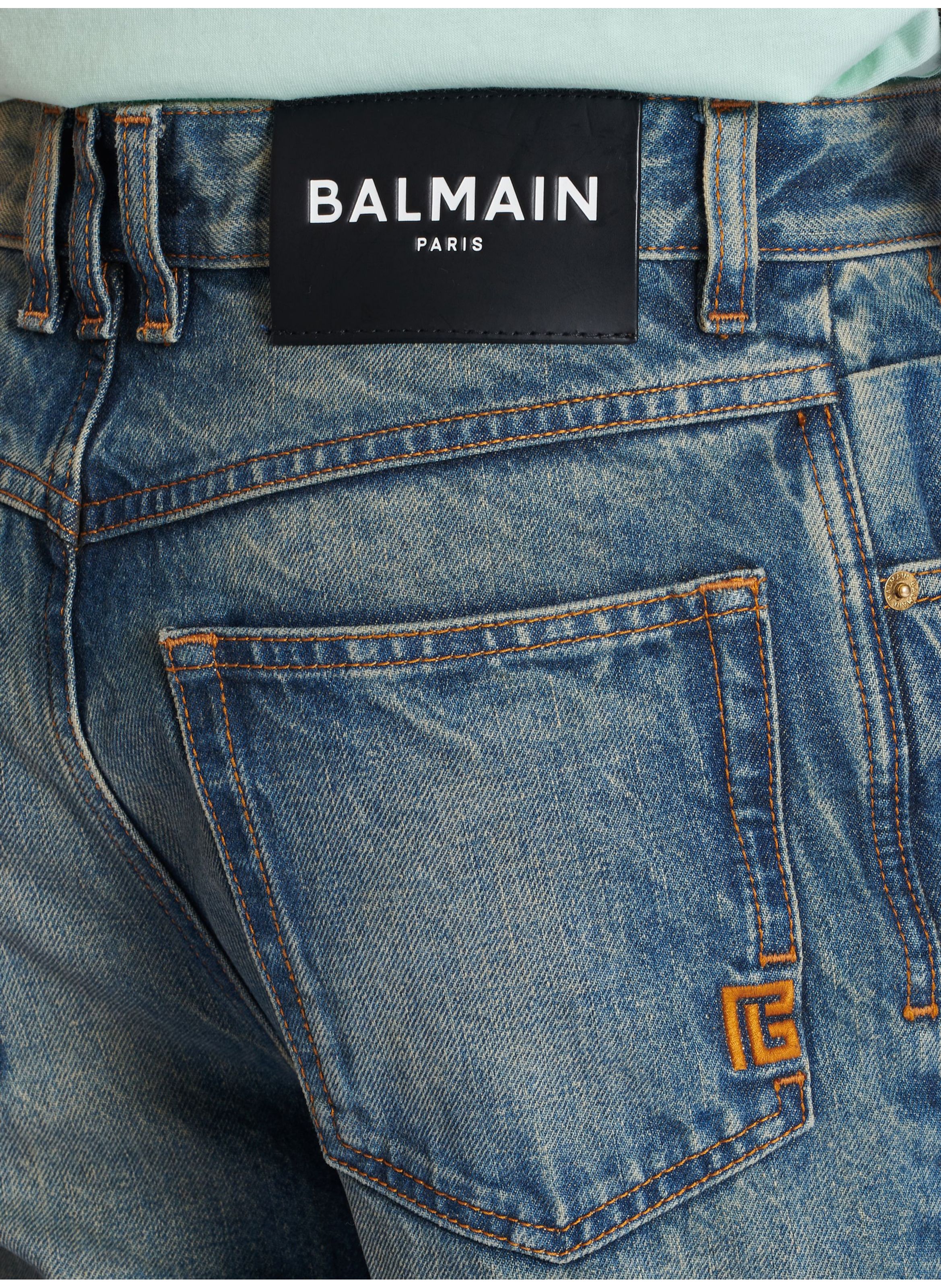 Pantalon droit jambe ajustée en denim vintage BALMAIN Bleu