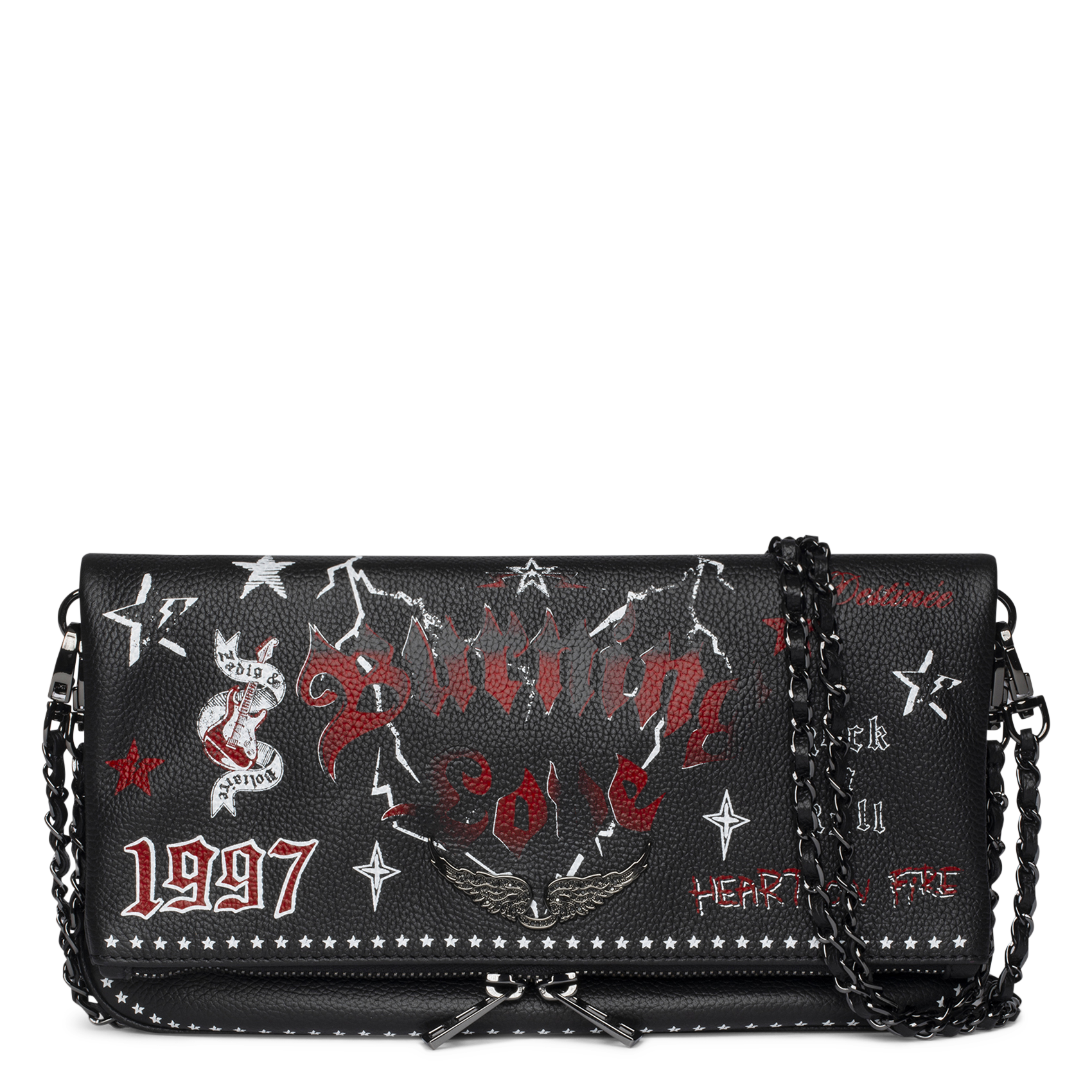 Pochette en cuir grainé fantaisie rock ZADIG&VOLTAIRE Noir