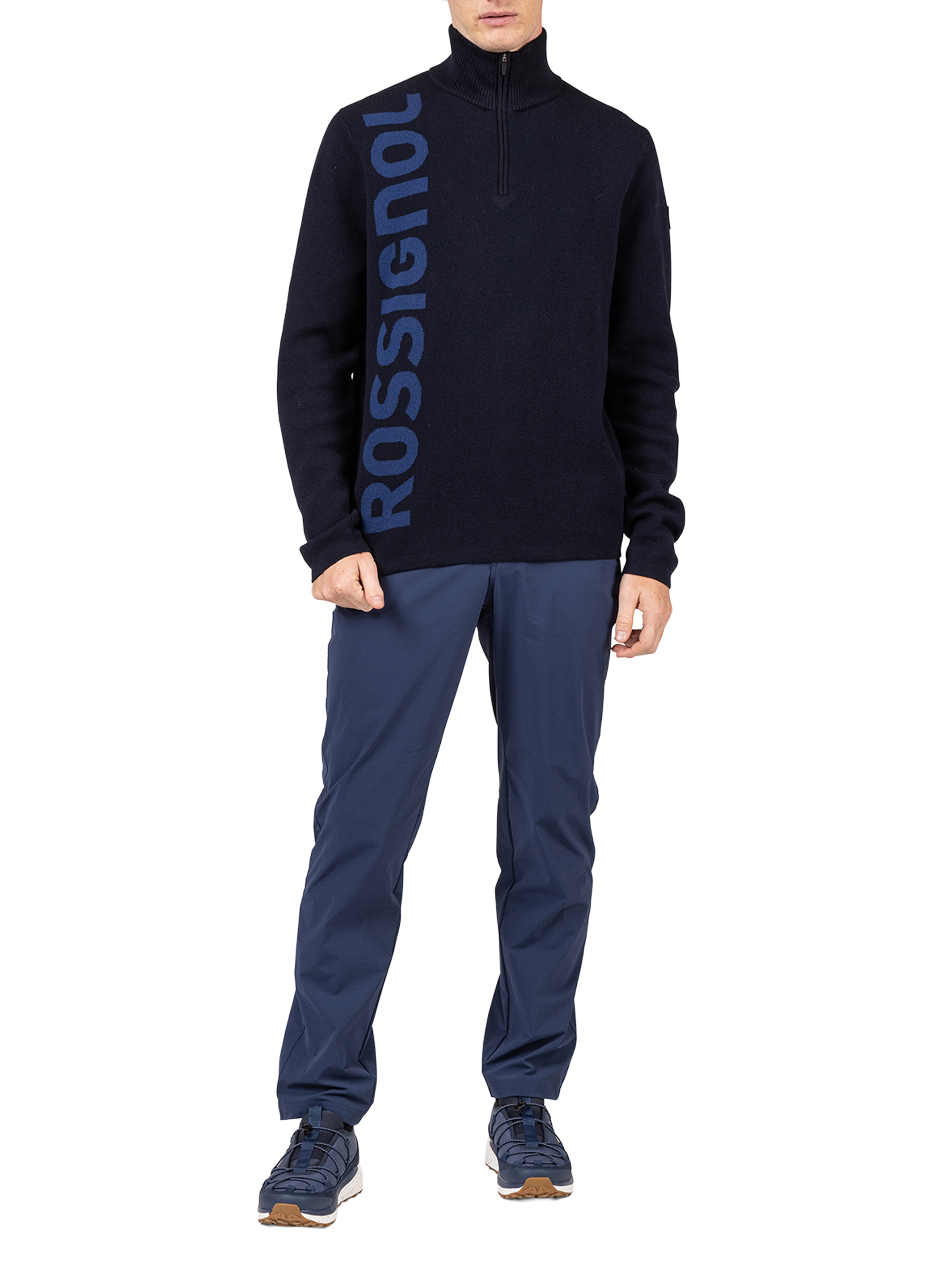 Sweat à col zippé en laine mérinos et coton ROSSIGNOL Bleu