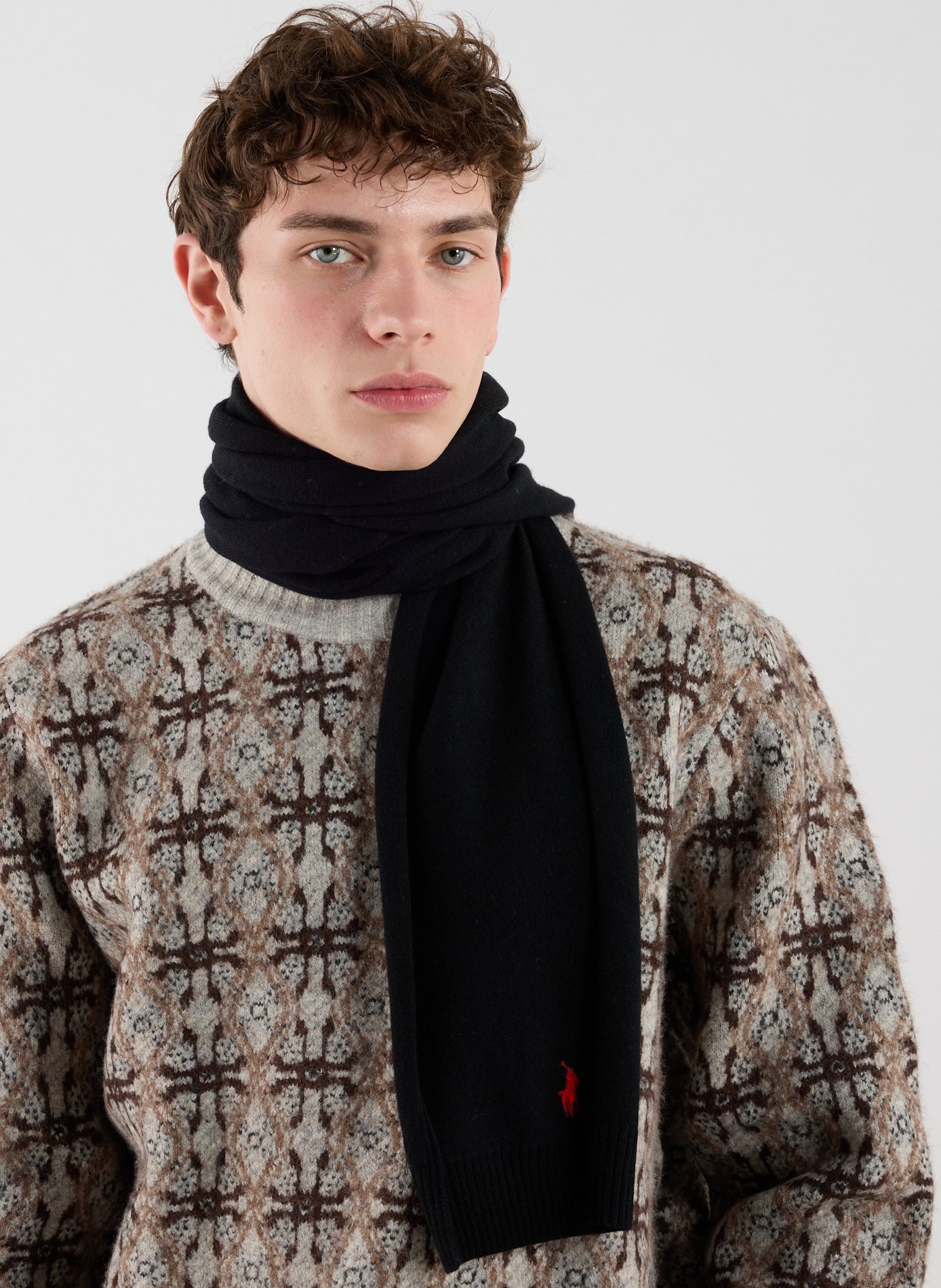 Straight embroidered merino wool scarf POLO RALPH LAUREN Black