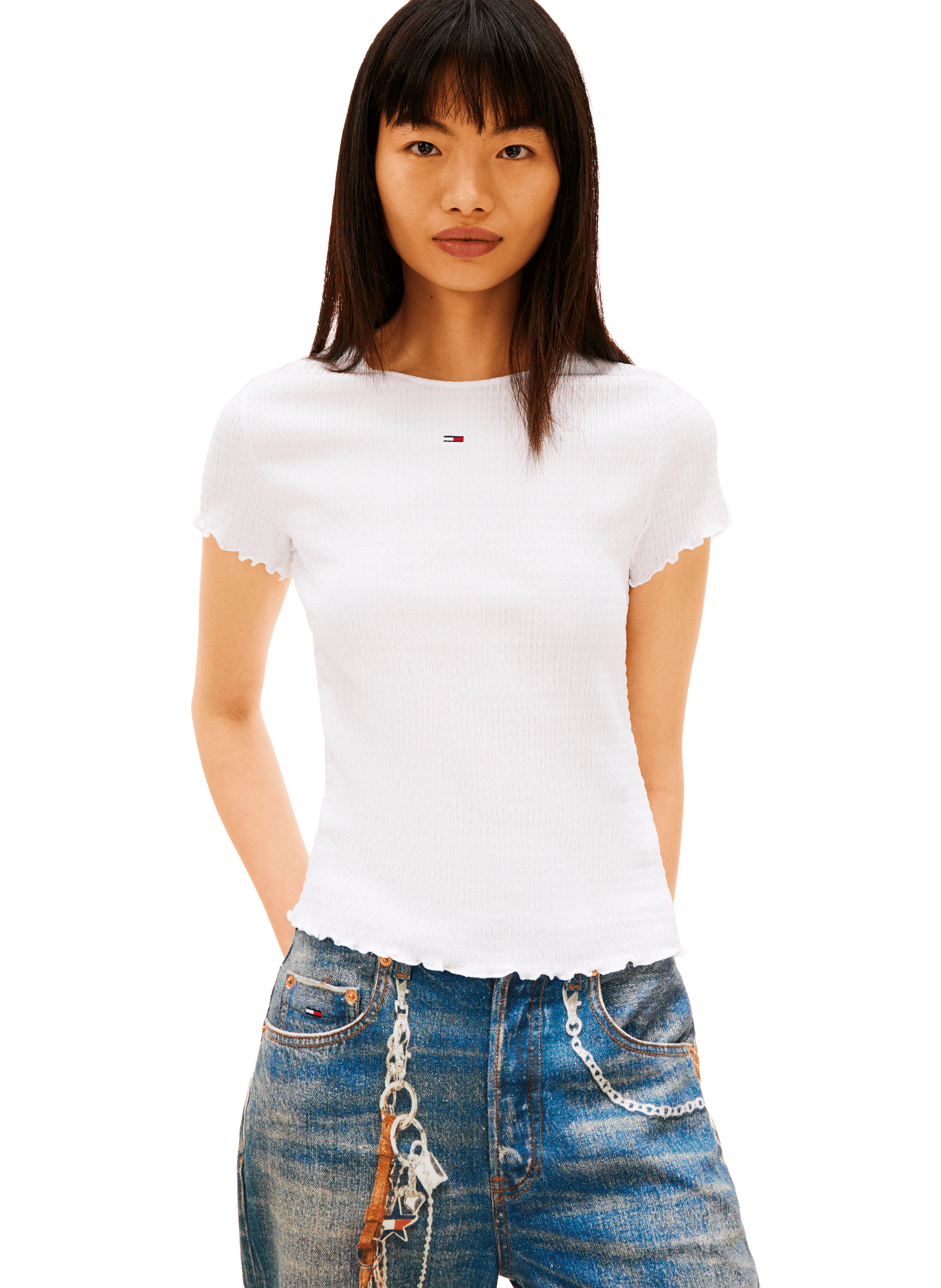 Ribbed logo T-shirt TOMMY HILFIGER White