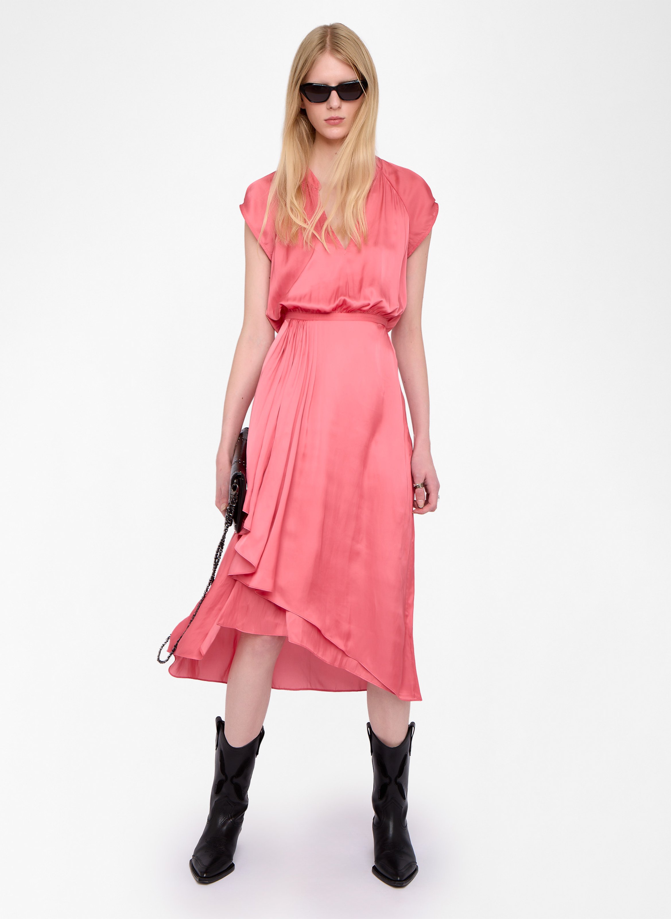 Robe midi col tunisien en satin randall ZADIG&VOLTAIRE Rose