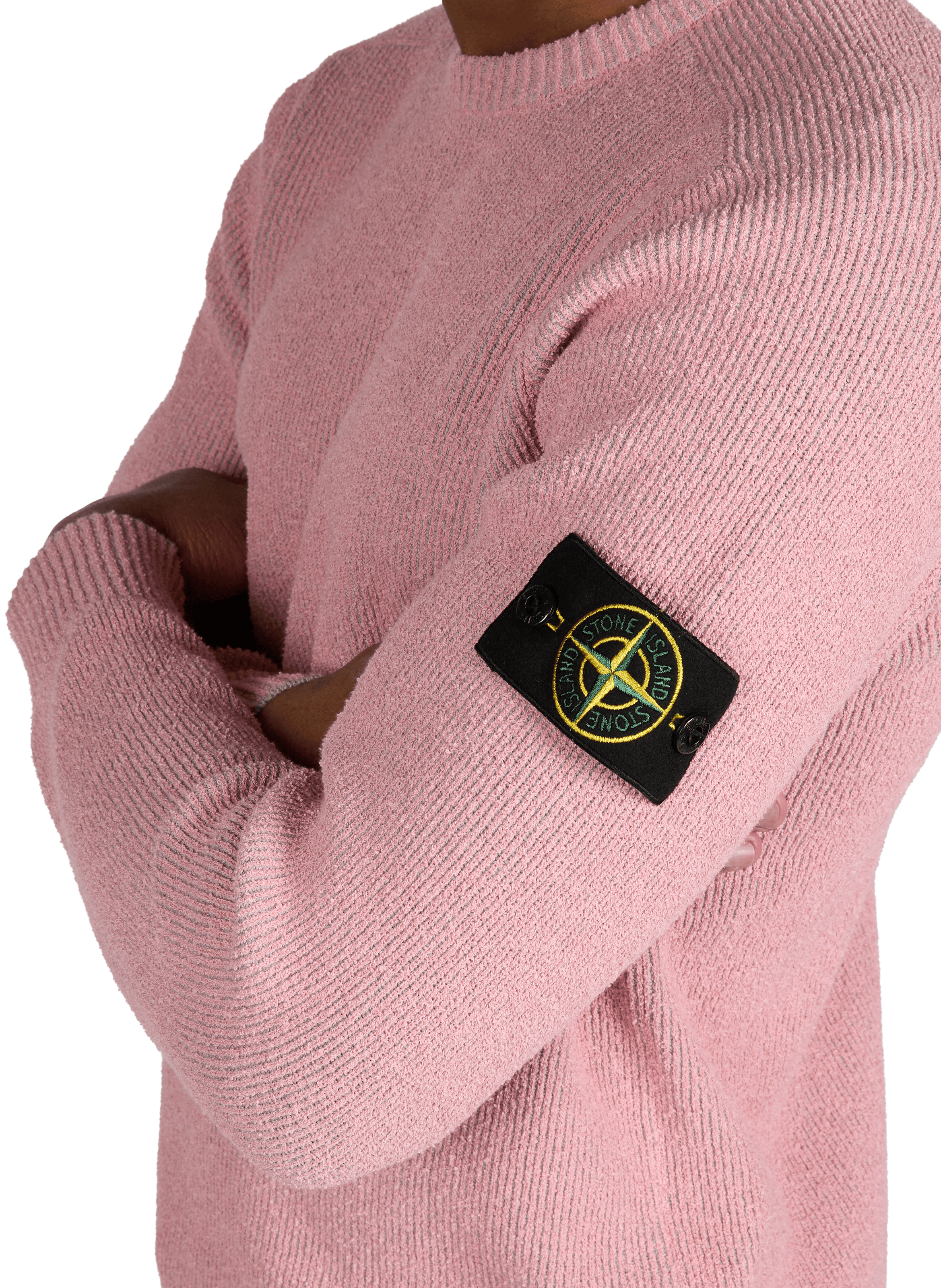 Pull texturé à col rond en coton mélangé STONE ISLAND Rose