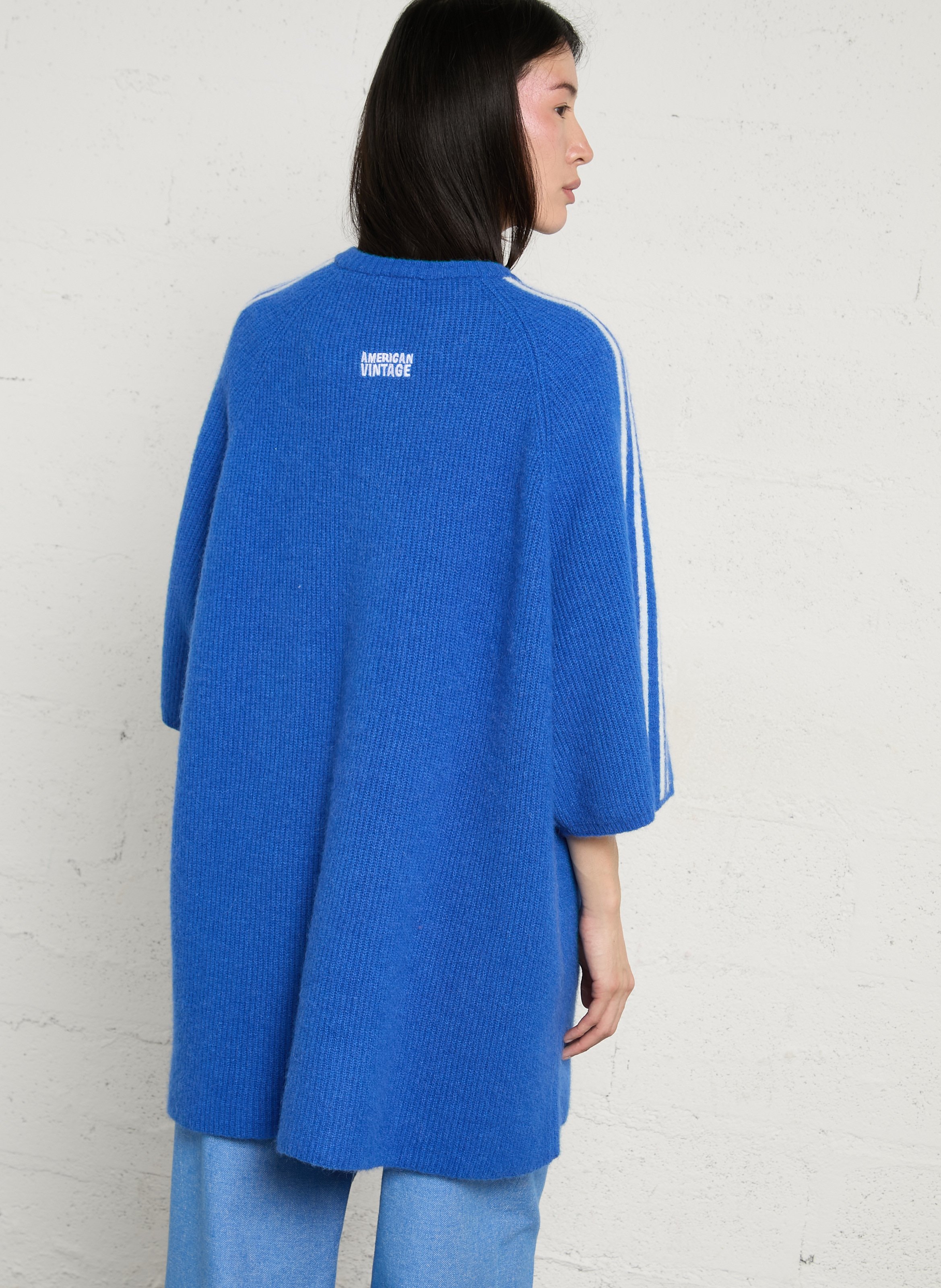 Gilet droit col rond en maille vitow AMERICAN VINTAGE Bleu