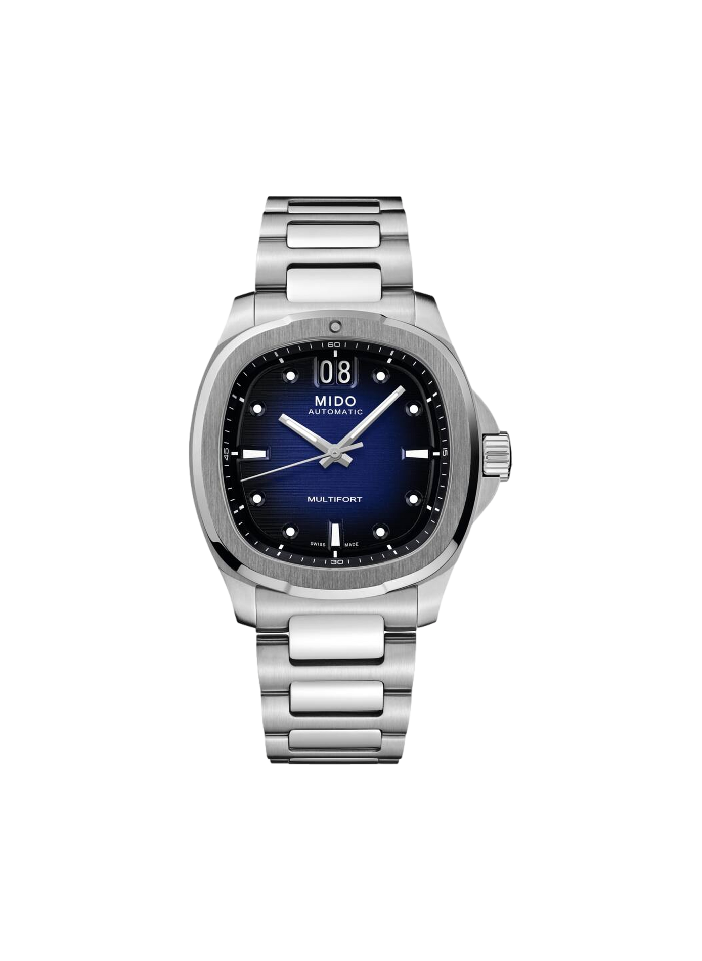 Montre Multifort TV Big Date en acier inoxydable MIDO Bleu