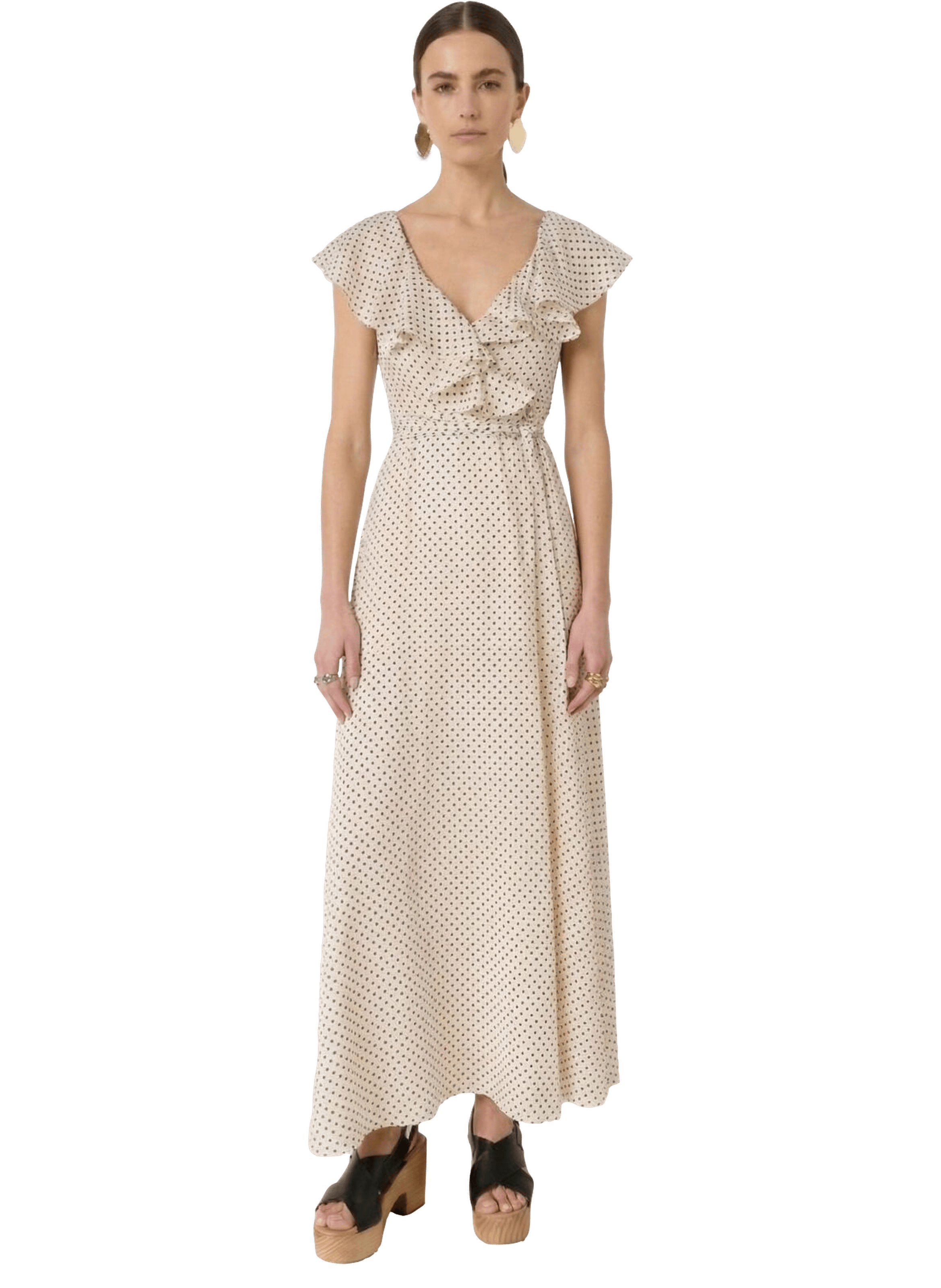 Robe longue portefeuille à pois - rika GERARD DAREL Beige