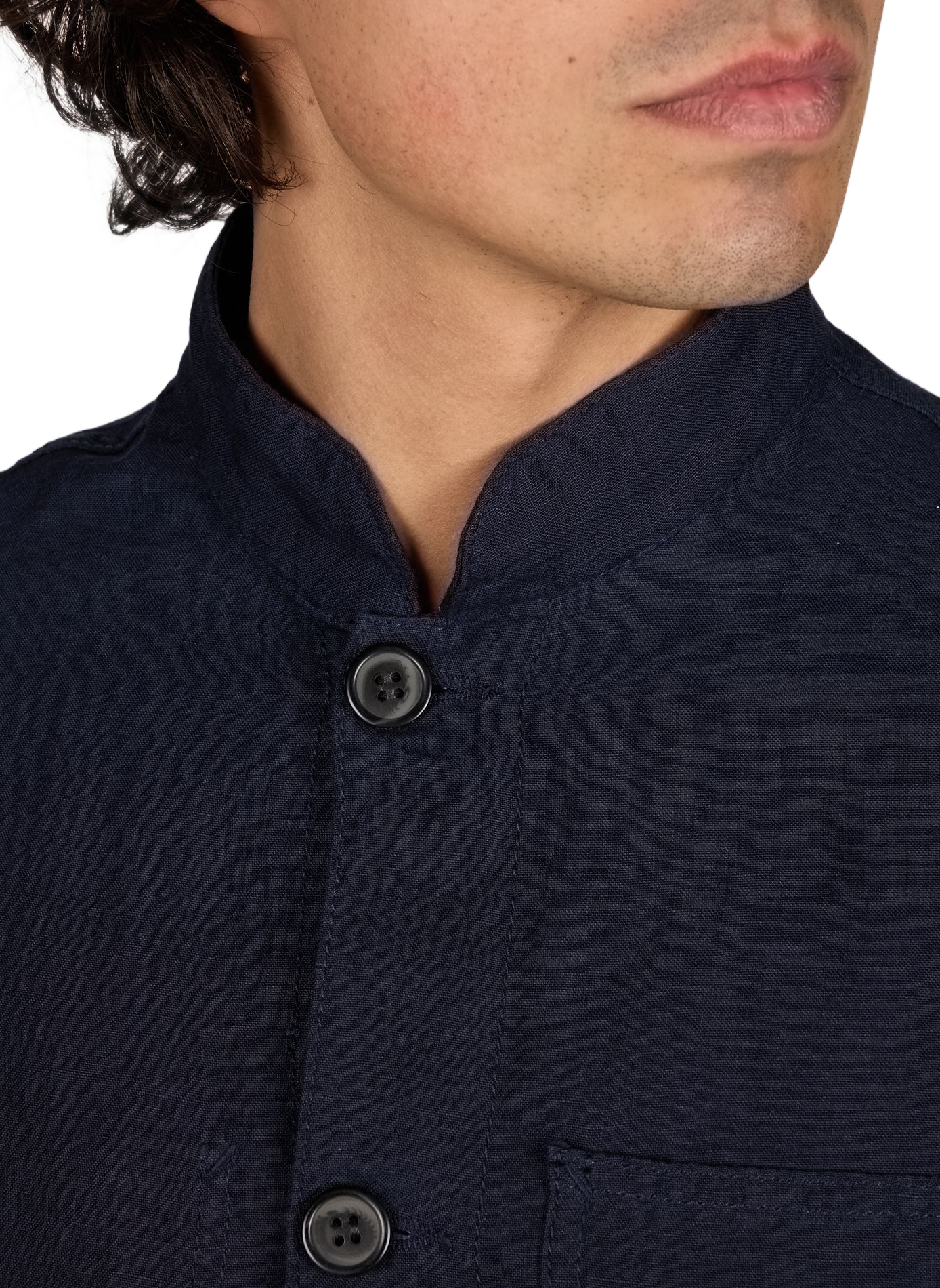 Chemise droite boutonnée uni en lin  LAFAURIE Bleu