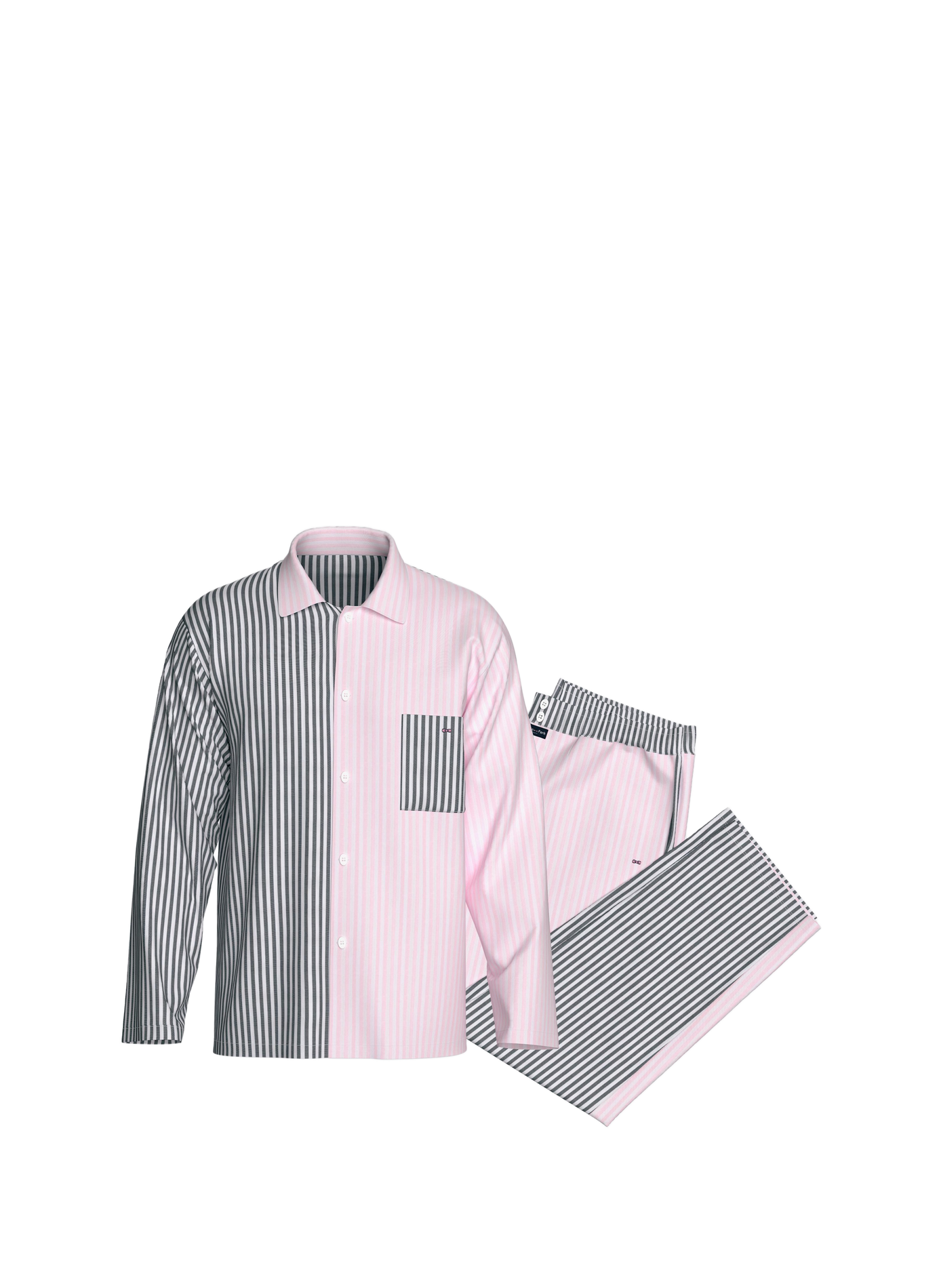 Pyjama long en coton à rayures bicolores EDEN PARK Rose