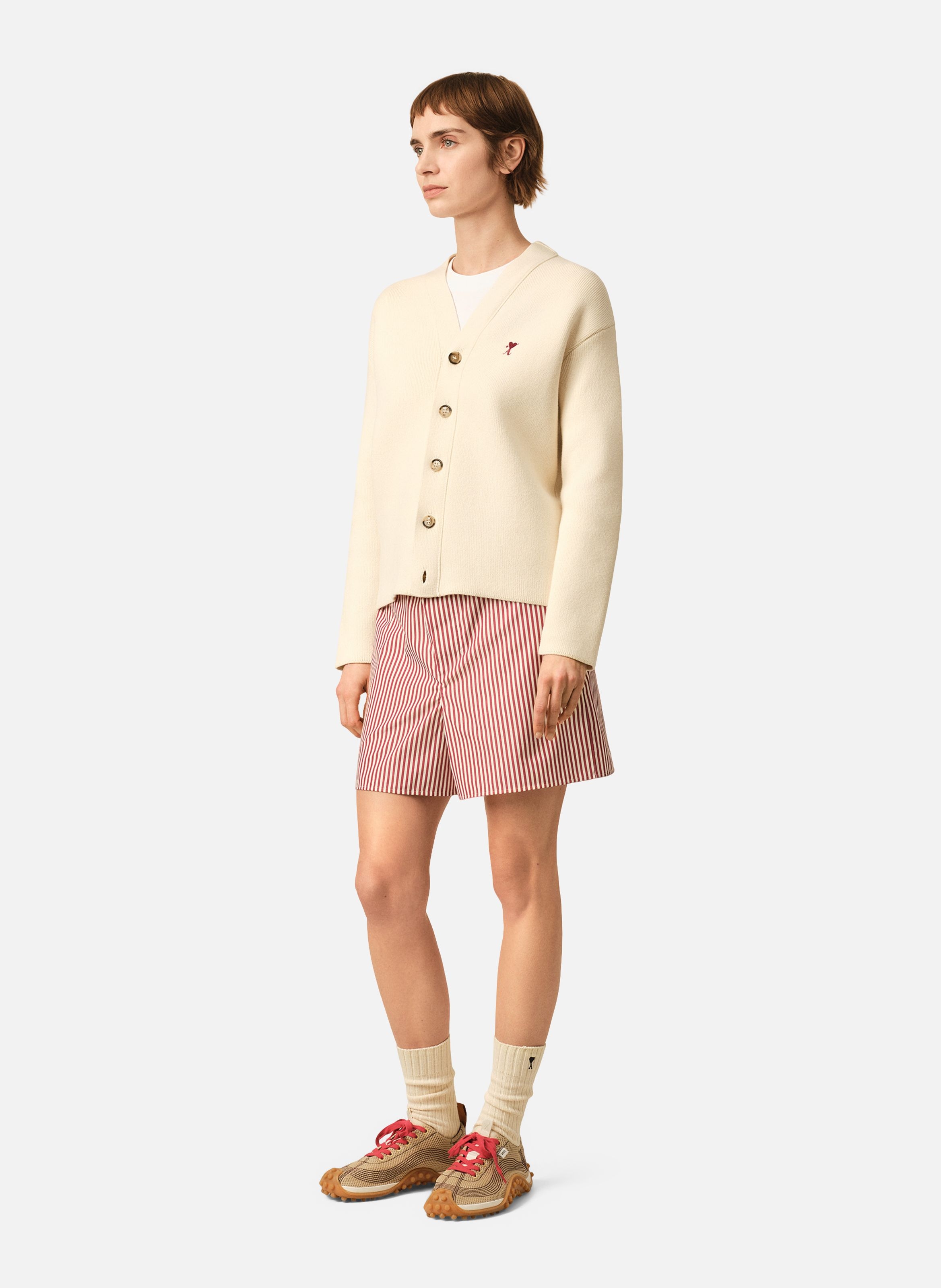 Cardigan ami de coeur flèche en coton et laine AMI PARIS Blanc