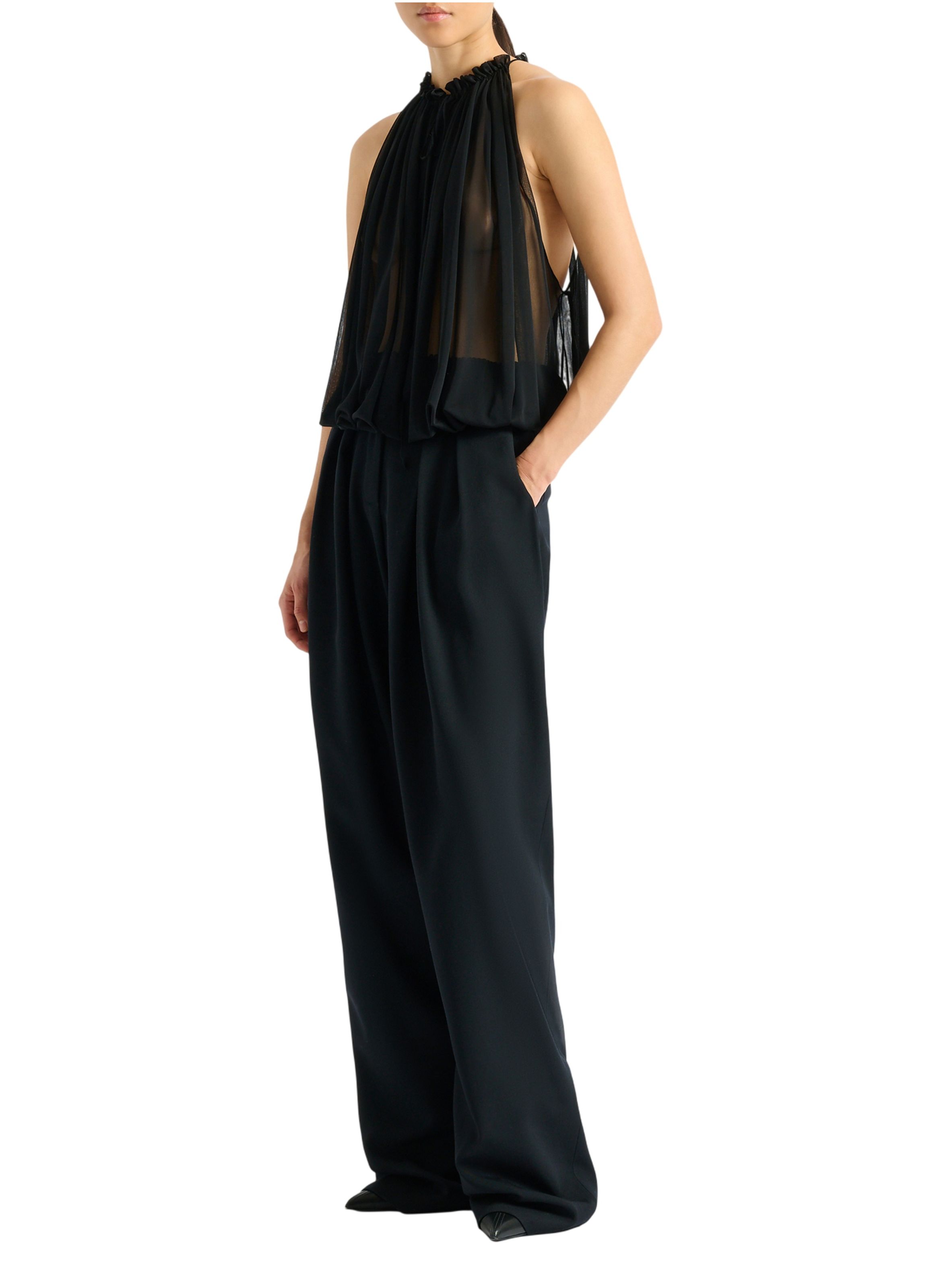 Top sans manches en mousseline BALMAIN Noir