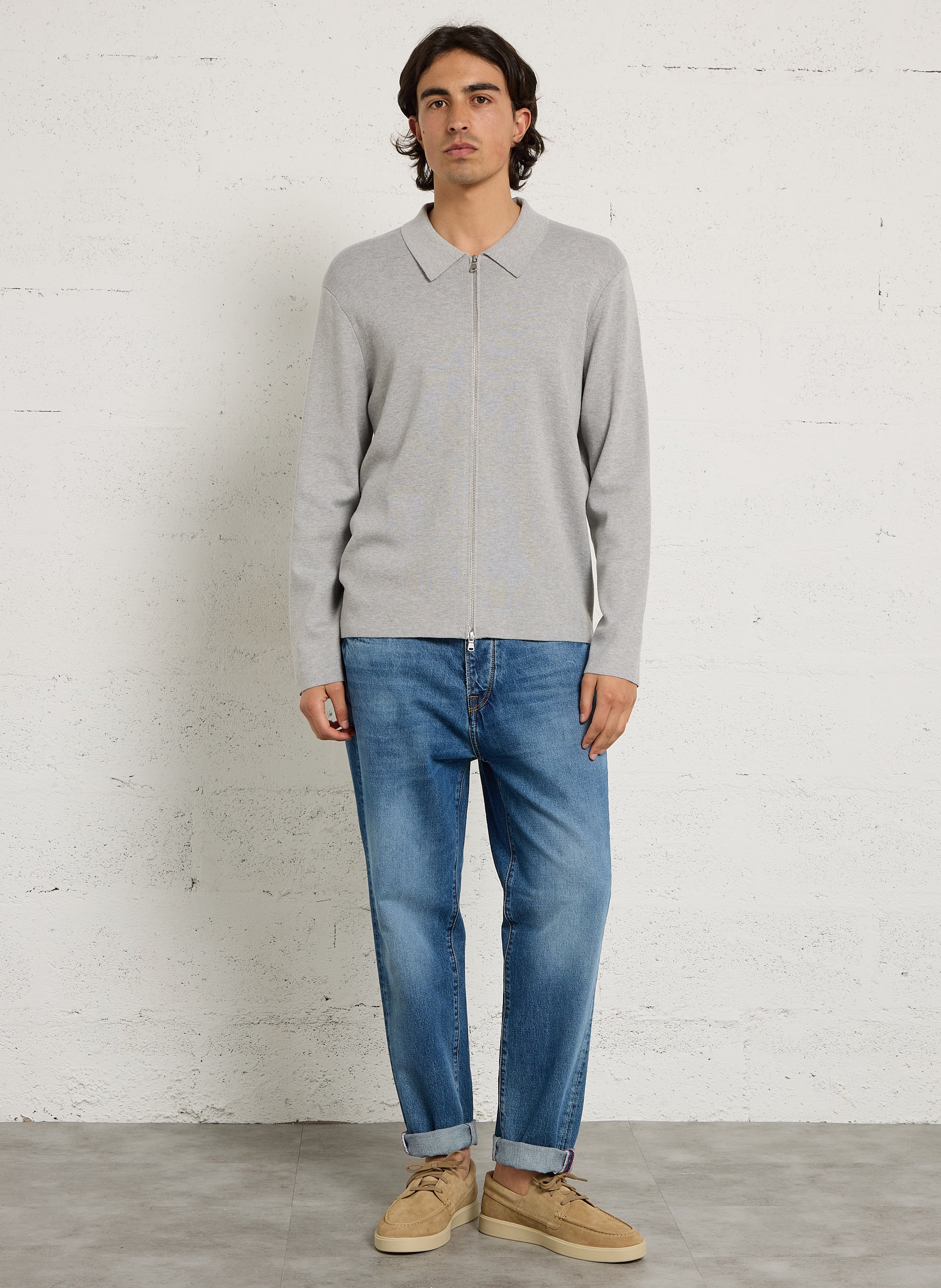 Cardigan droit col classique en maille IKKS Gris
