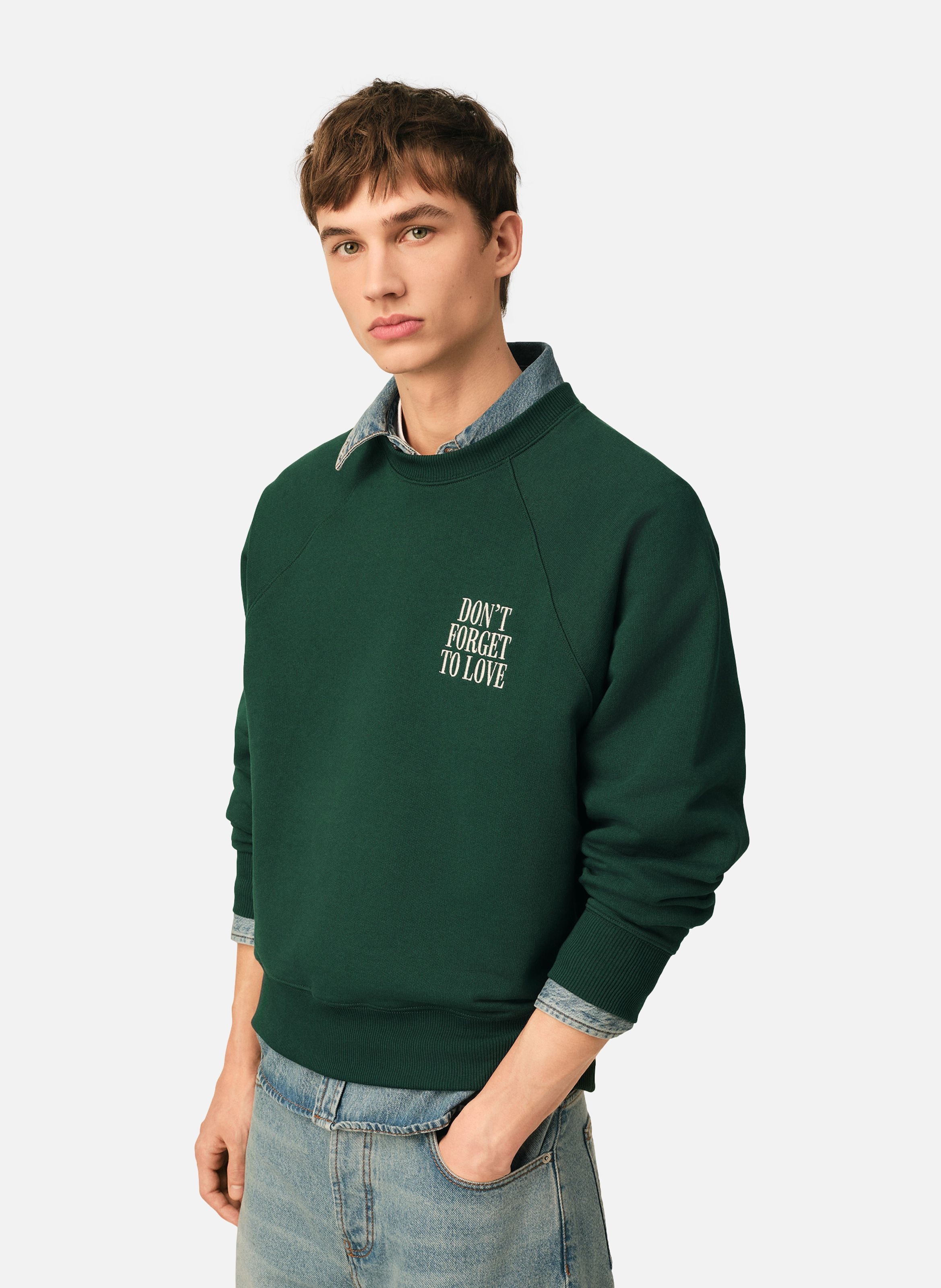 Sweatshirt unisexe en coton "don't forget to love" AMI PARIS Vert