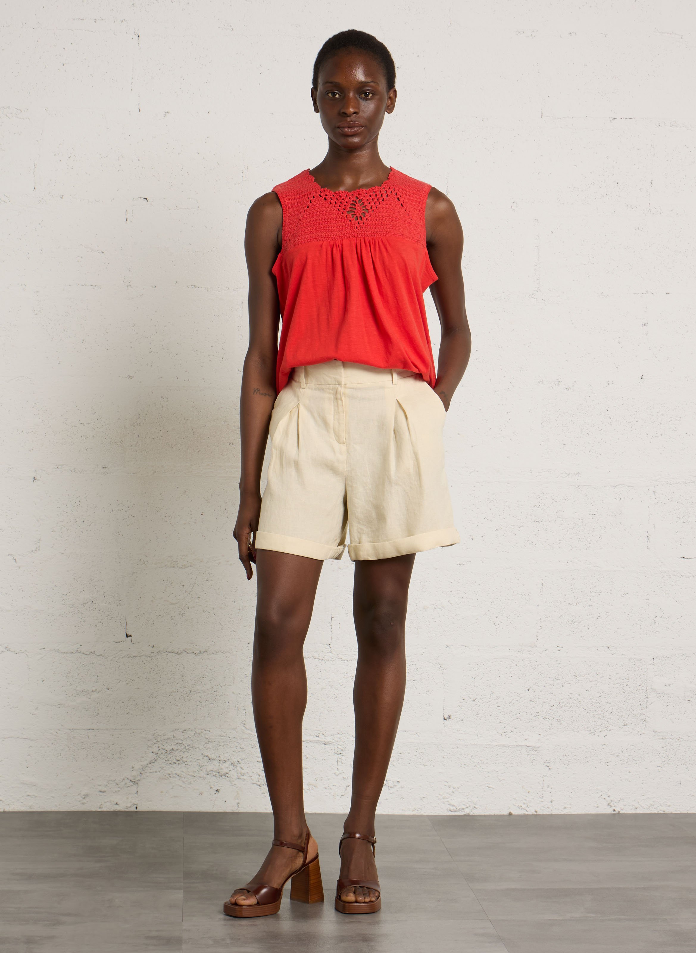 Short large en lin tanguy MAISON 123 Blanc