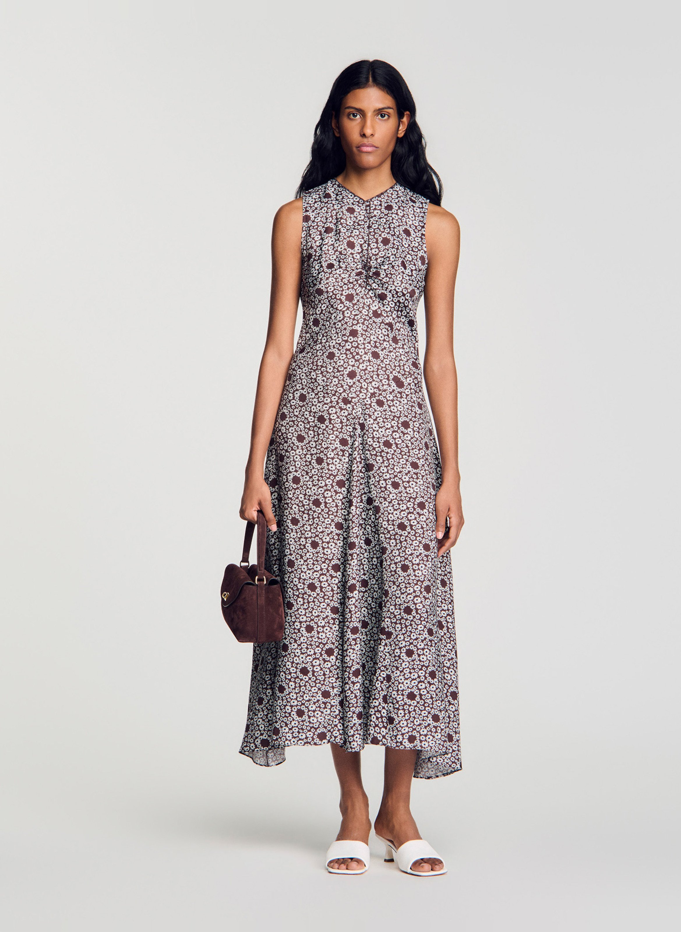 Robe longue sans manches imprimée SANDRO Marron