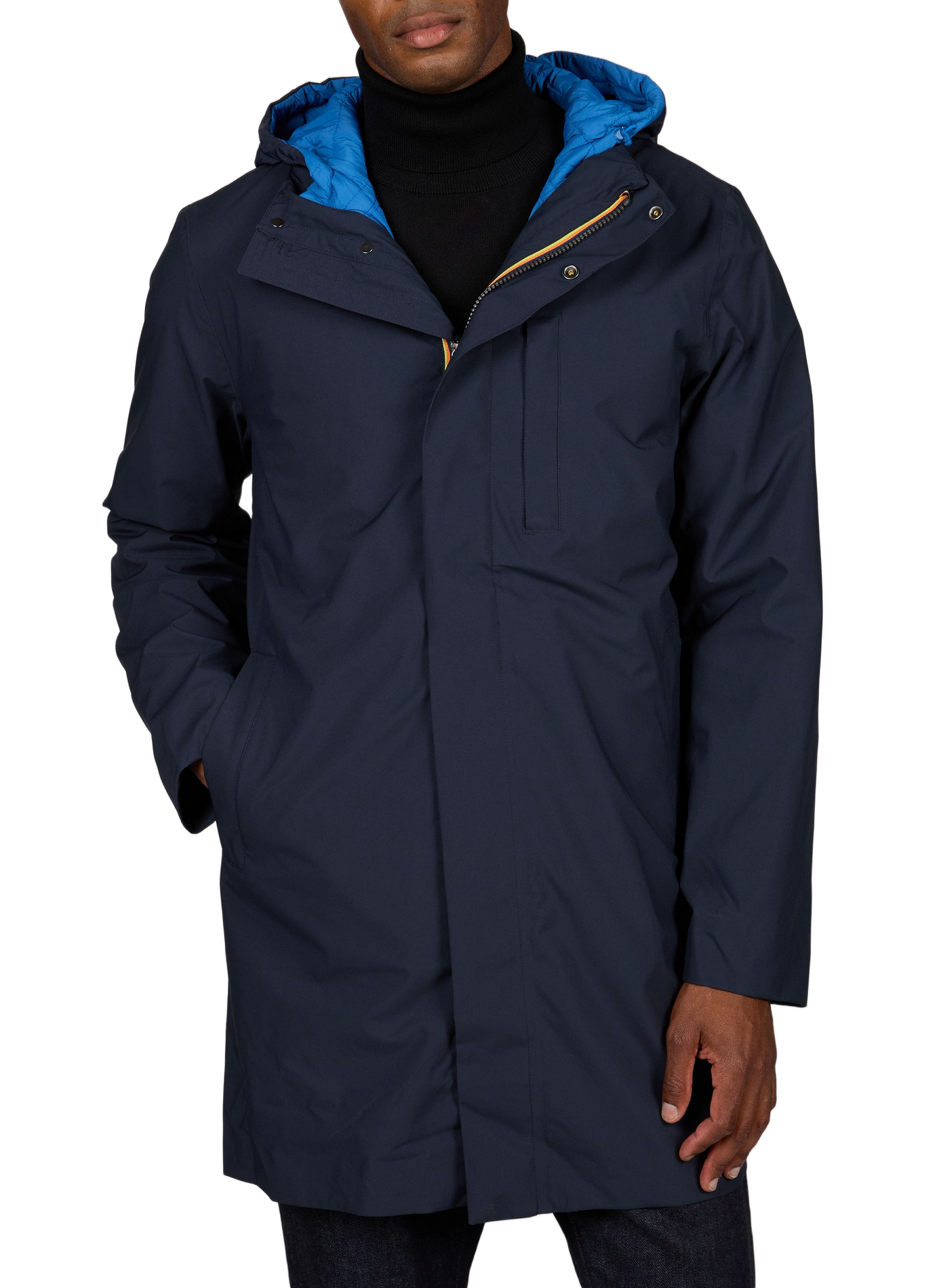 Straight parka with logo hood K-WAY Blue