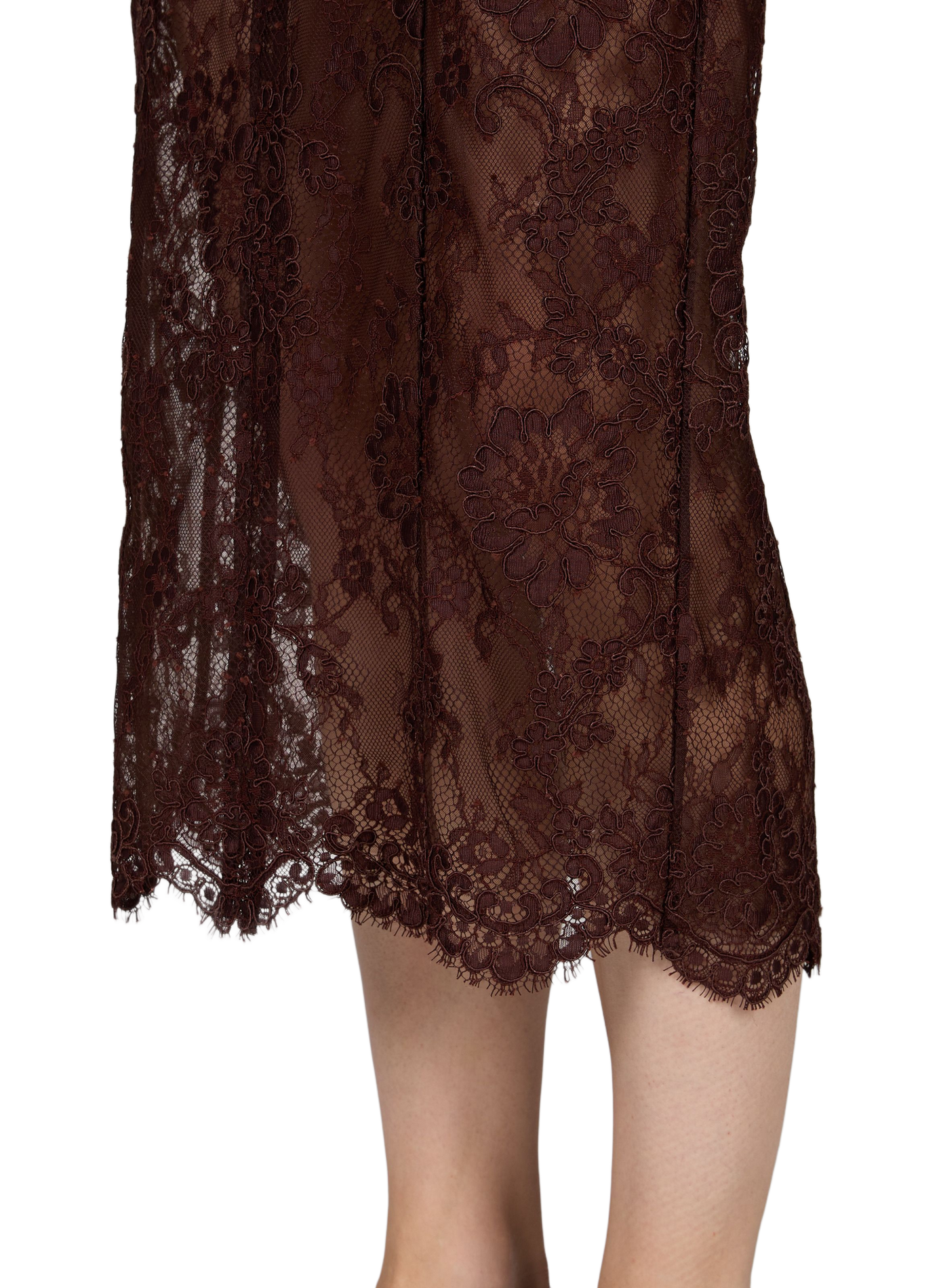 Robe longue droite en dentelle SELF PORTRAIT Marron
