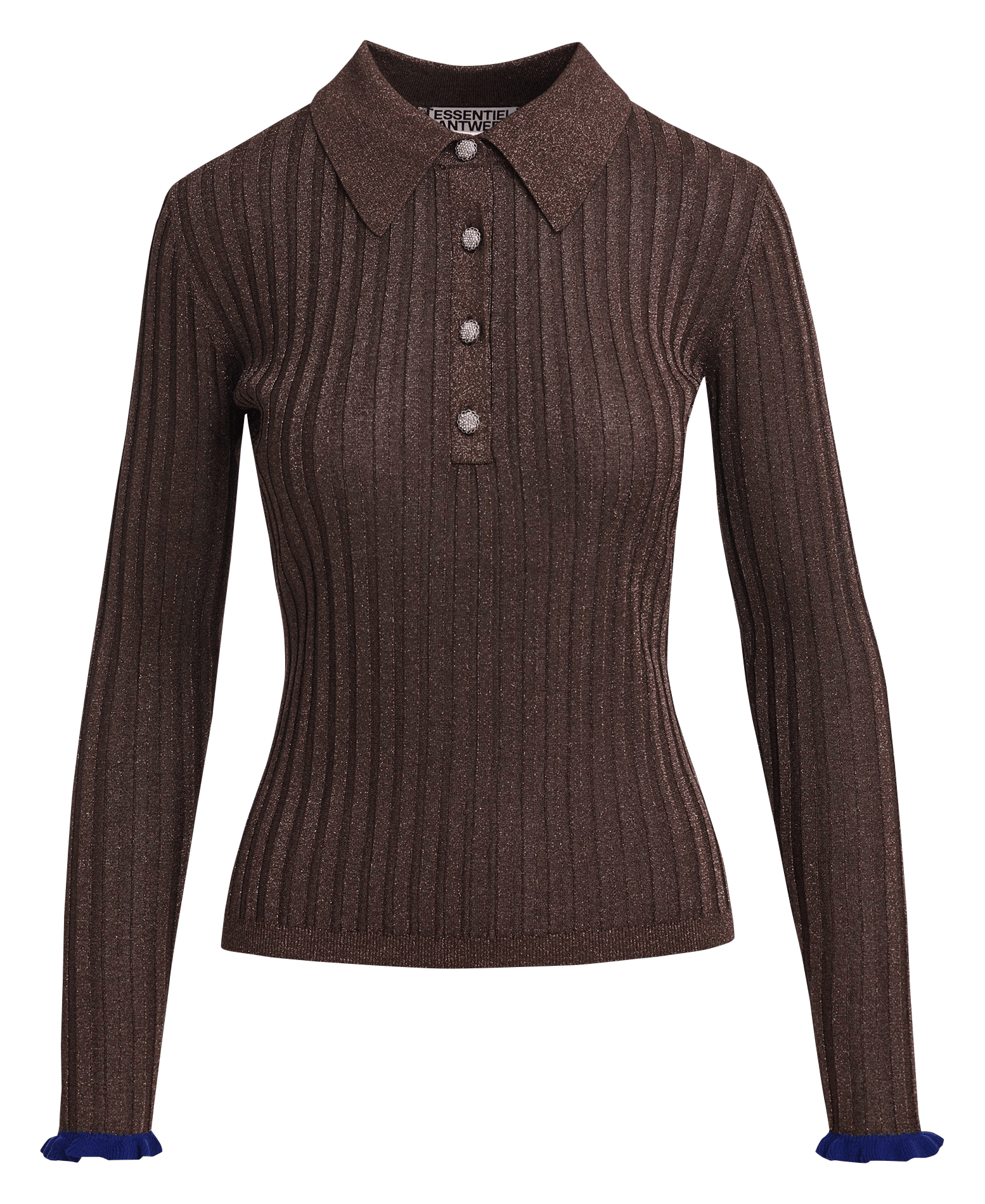 Polo manches longues moulant côtelé karan ESSENTIEL ANTWERP Marron