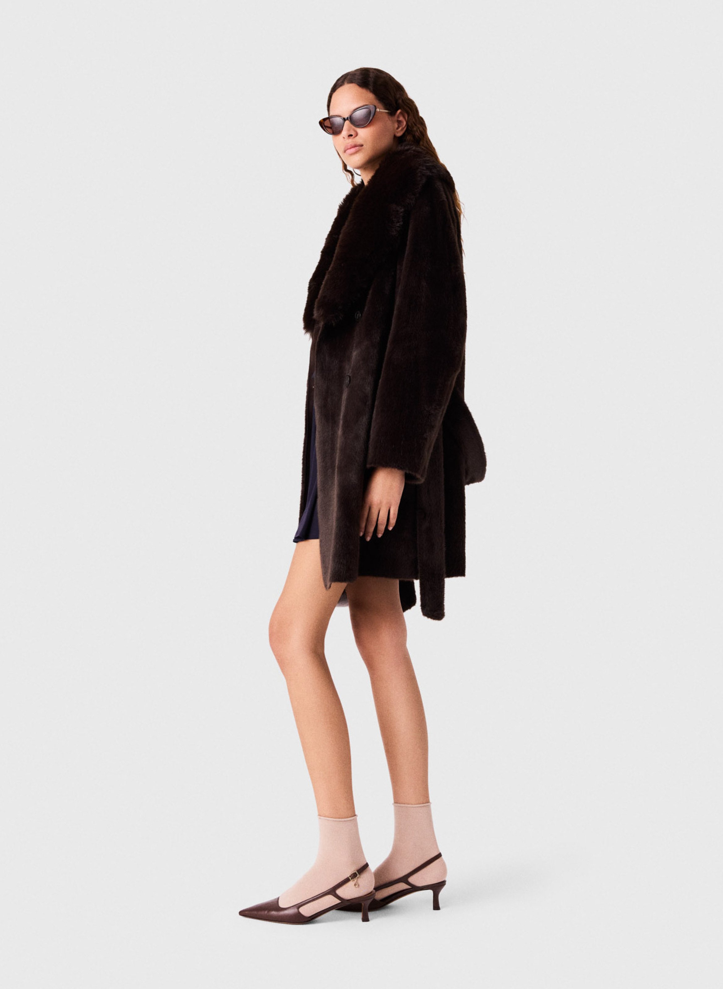 Manteau mi-long en fourrure synthétique MAJE Marron