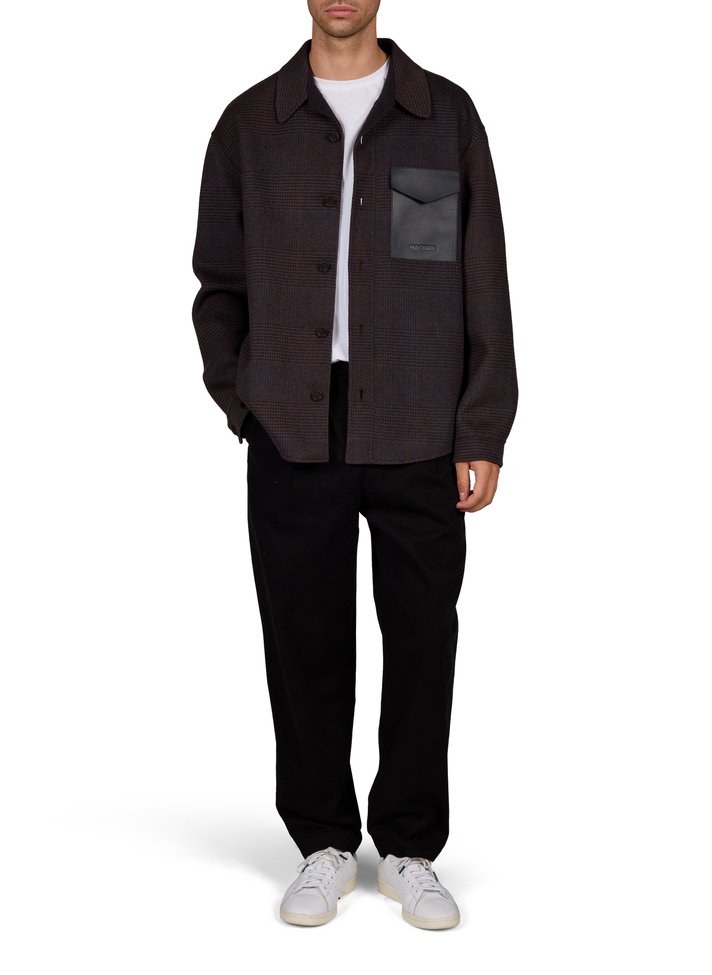 Emmanuel-Pl oversized checkered wool blend shirt. MACKAGE Brown