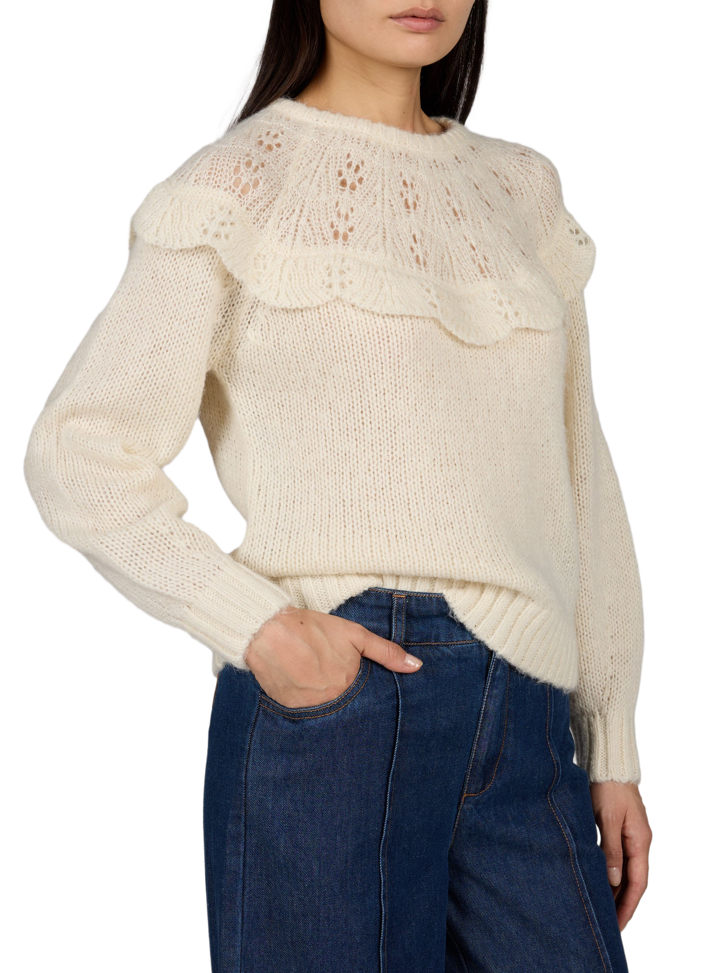 Straight-fit crew-neck knit sweater VILA Beige