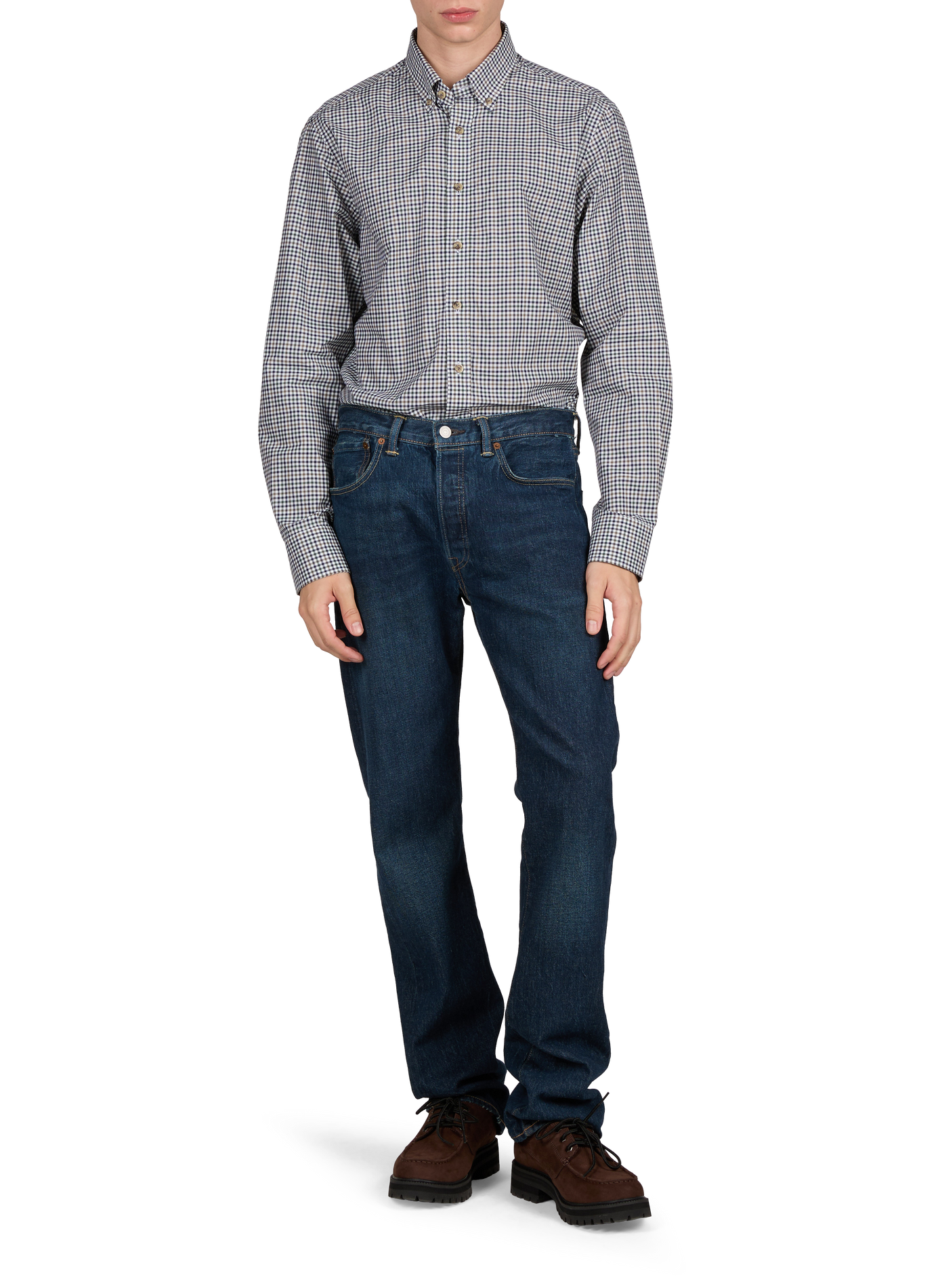 Straight checked cotton shirt with button-down collar HACKETT Green