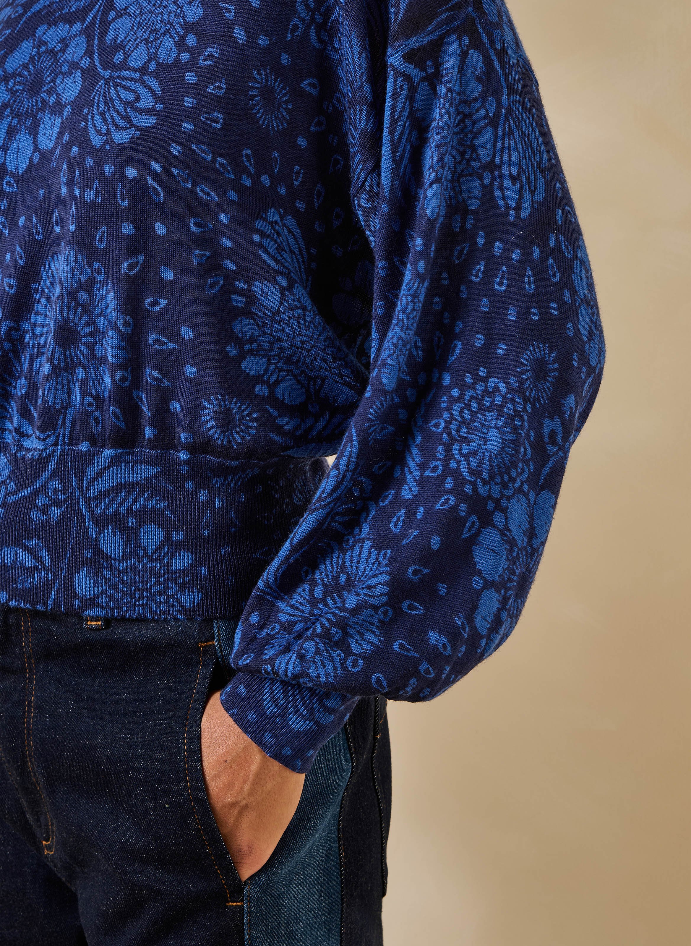 Korte wollen trui met bloemenprint LA FEE MARABOUTEE Blauw