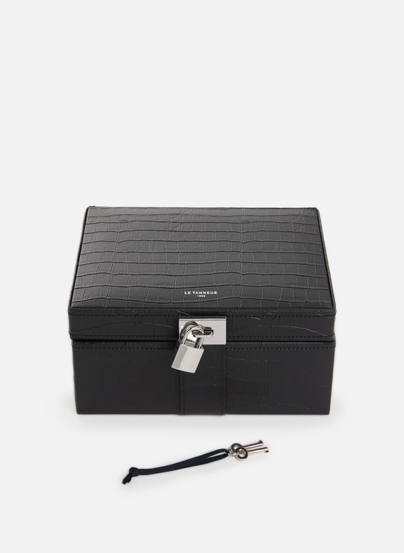 Boîte à bijoux moyen format en cuir embossé Noir by LE TANNEUR LE TANNEUR Boîte à bijoux moyen format en cuir embossé Noir