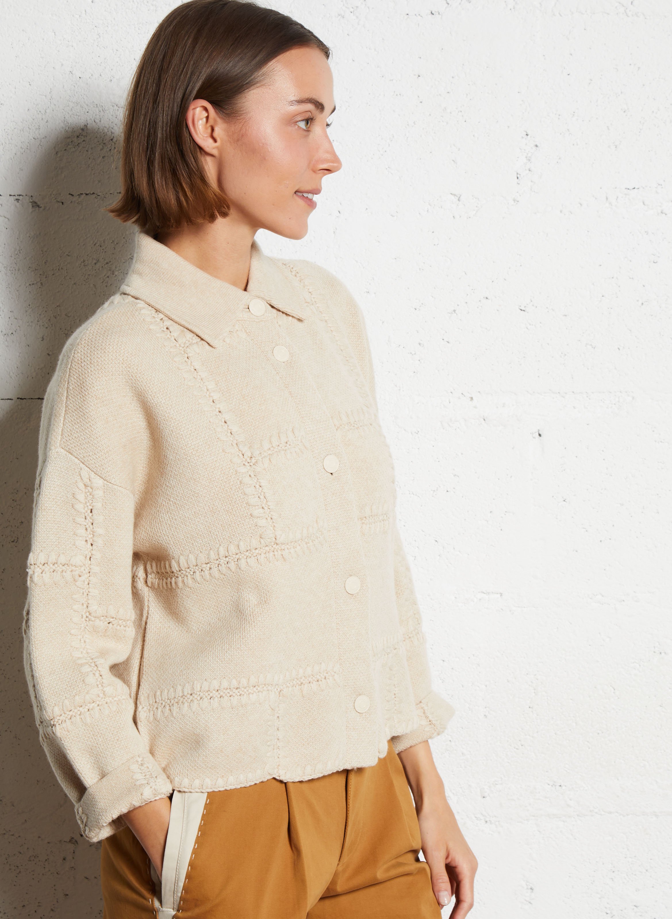 Veste ample col classique en cachemire janet solid KUJTEN Beige