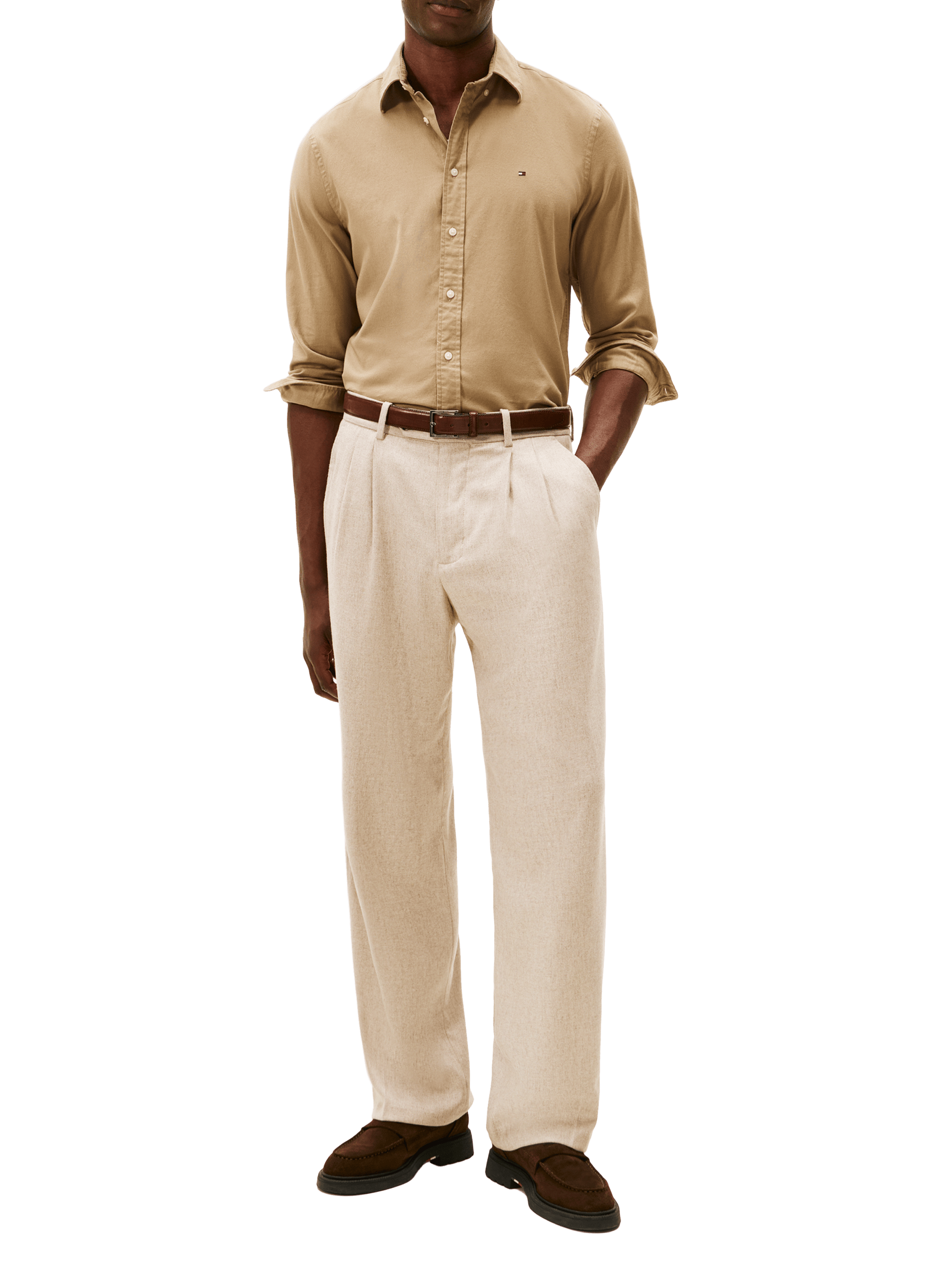 Shirt with American collar in blended cotton TOMMY HILFIGER Beige