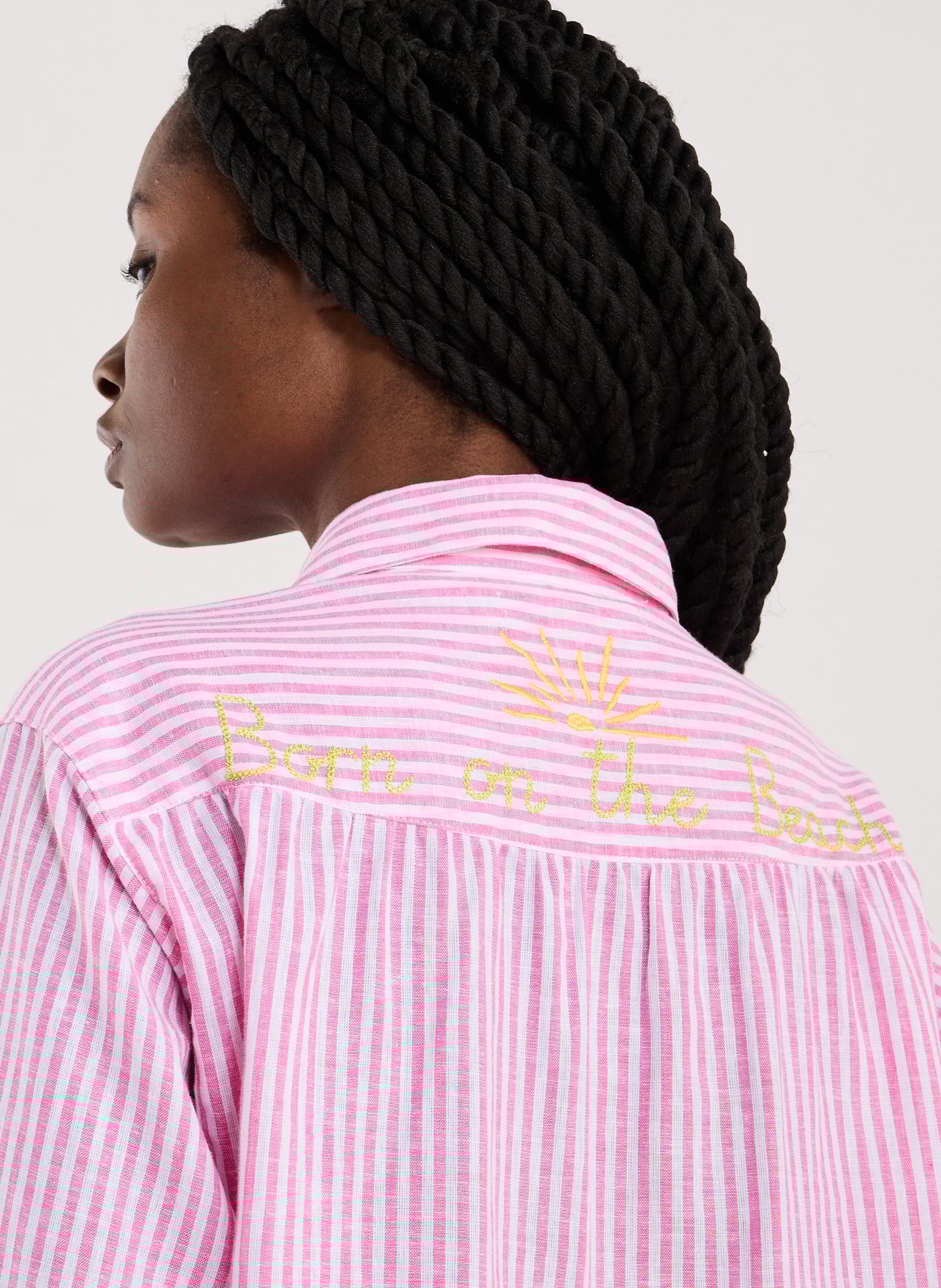 Chemise à rayures en lin et coton BANANA MOON Rose