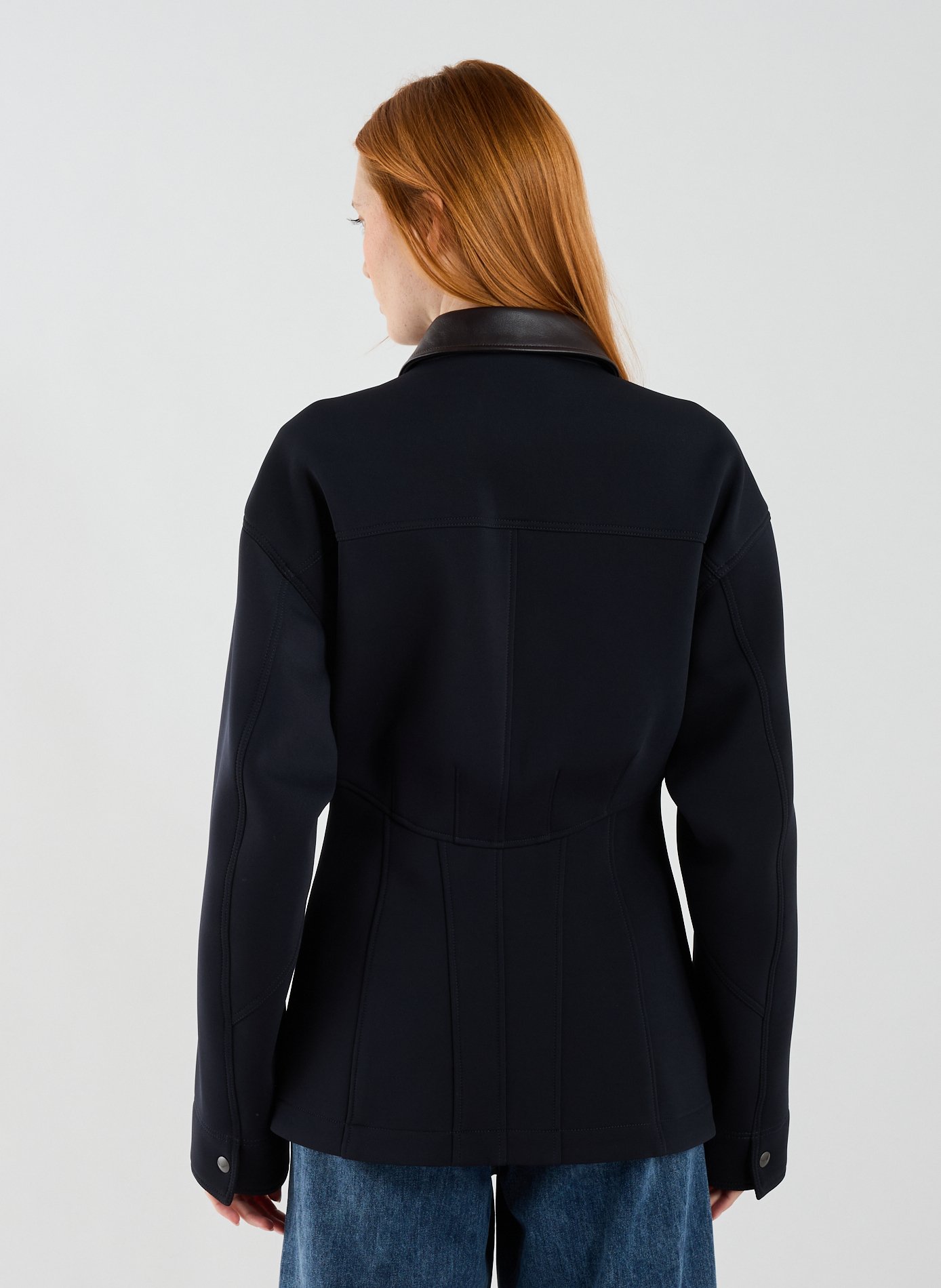 Veste d'ouvrier cintrée à col contrasté en cuir TIBI Bleu