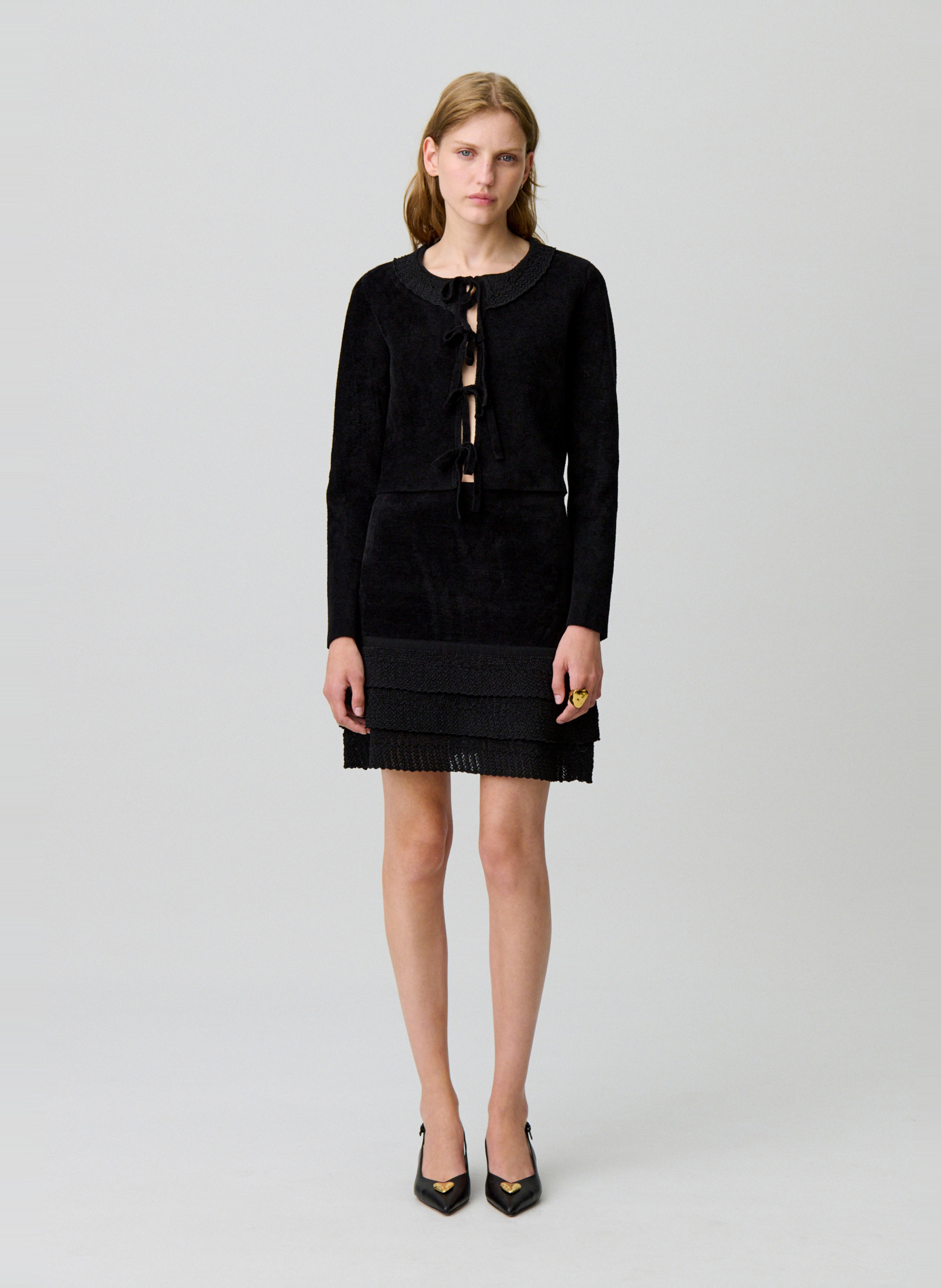 Jupe courte en maille velours marcelina CLAUDIE PIERLOT Noir