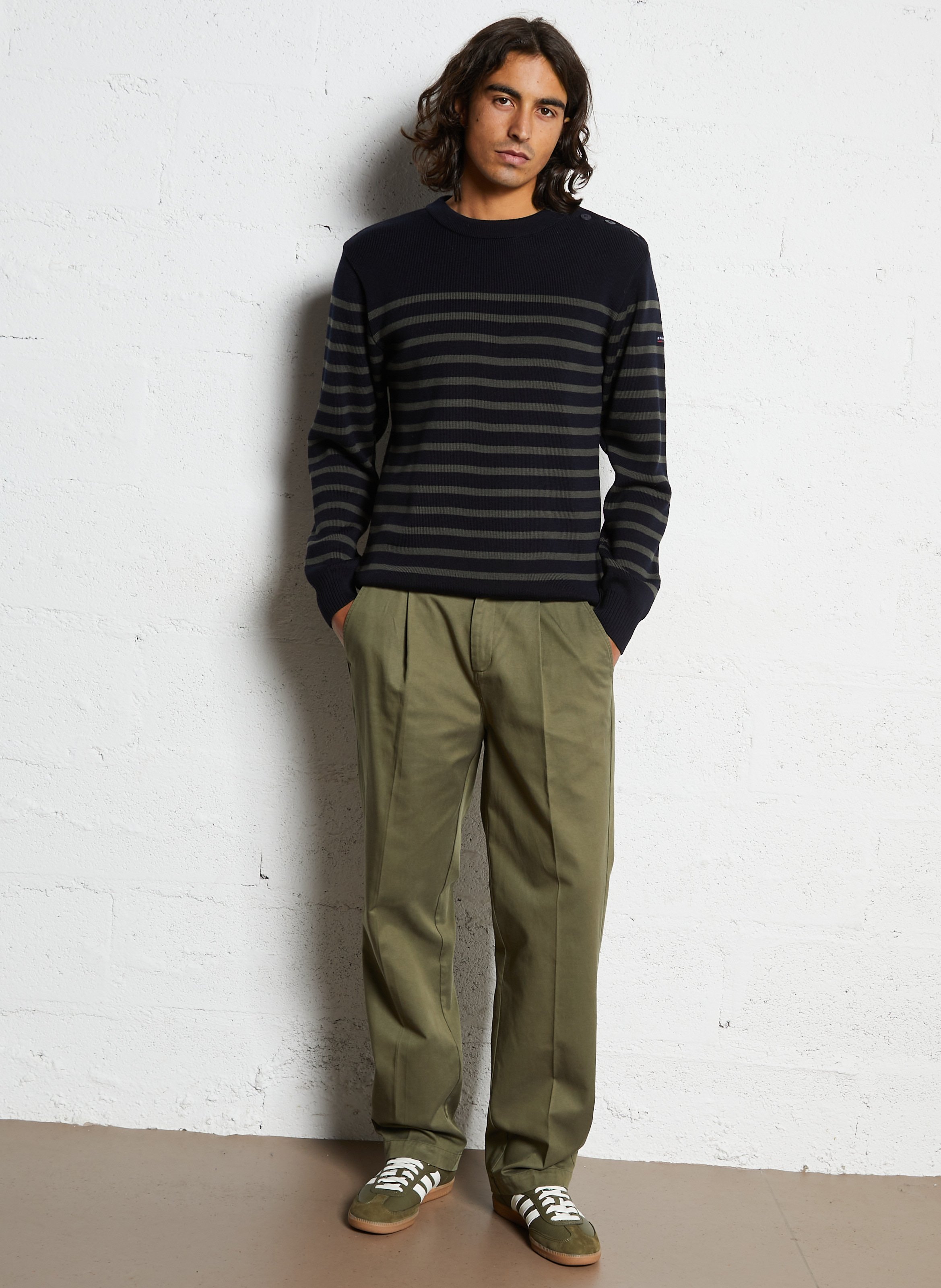 Pull col rond à rayures en laine mélangée ARMOR-LUX Bleu