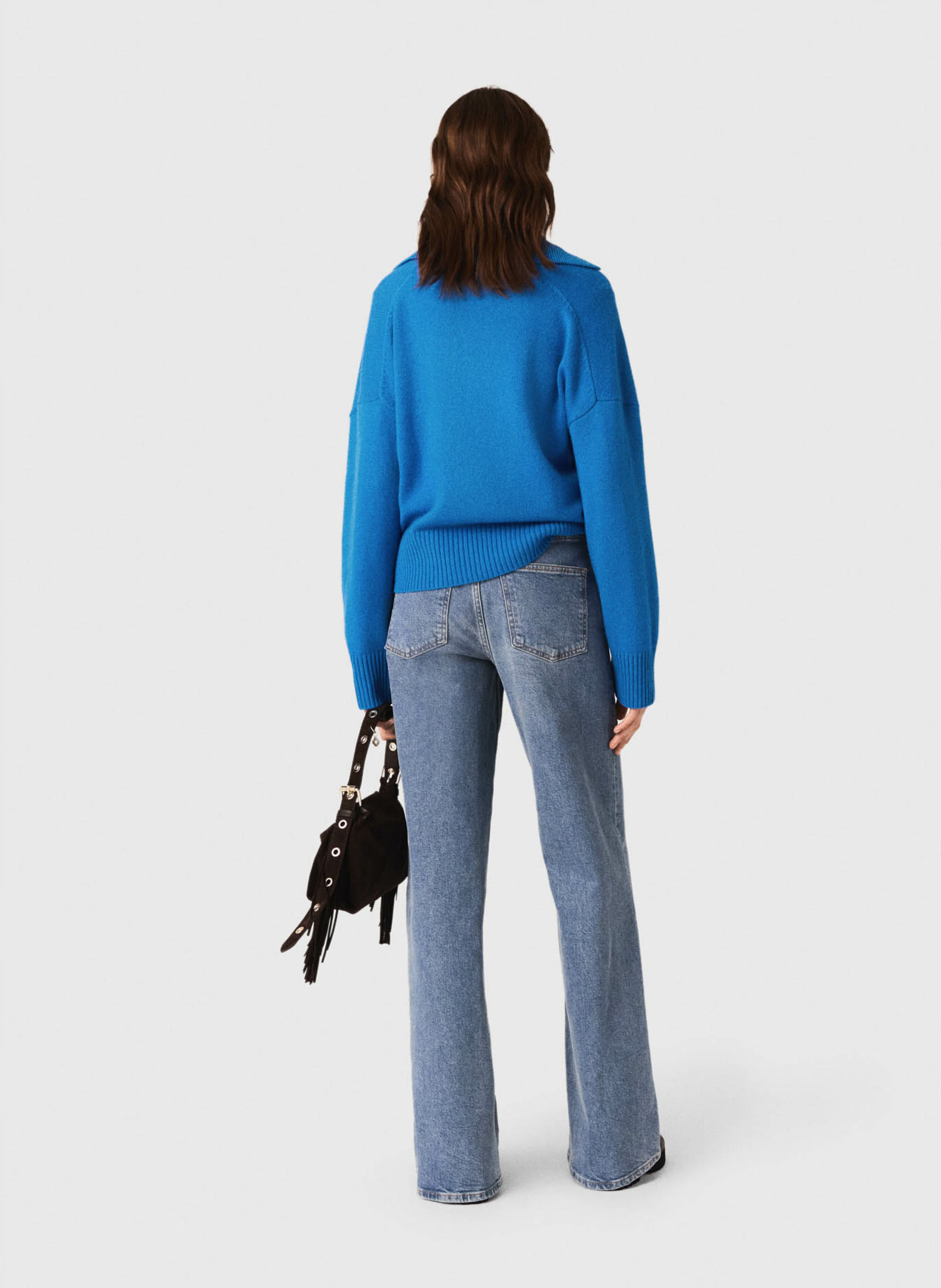 Pull col v en laine mélangée Bleu