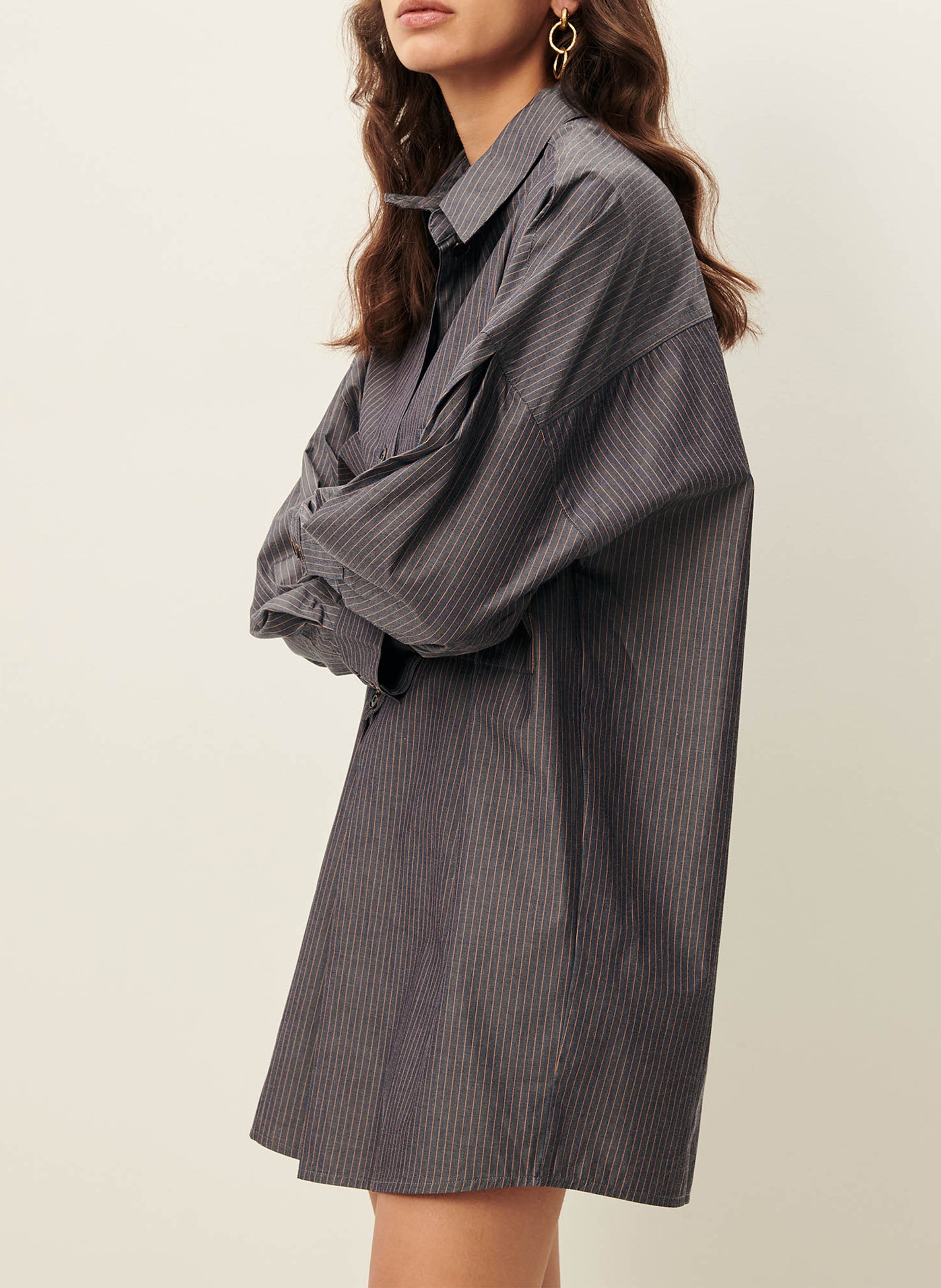 Robe chemise col classique ample en coton rayé fontella SESSUN Bleu