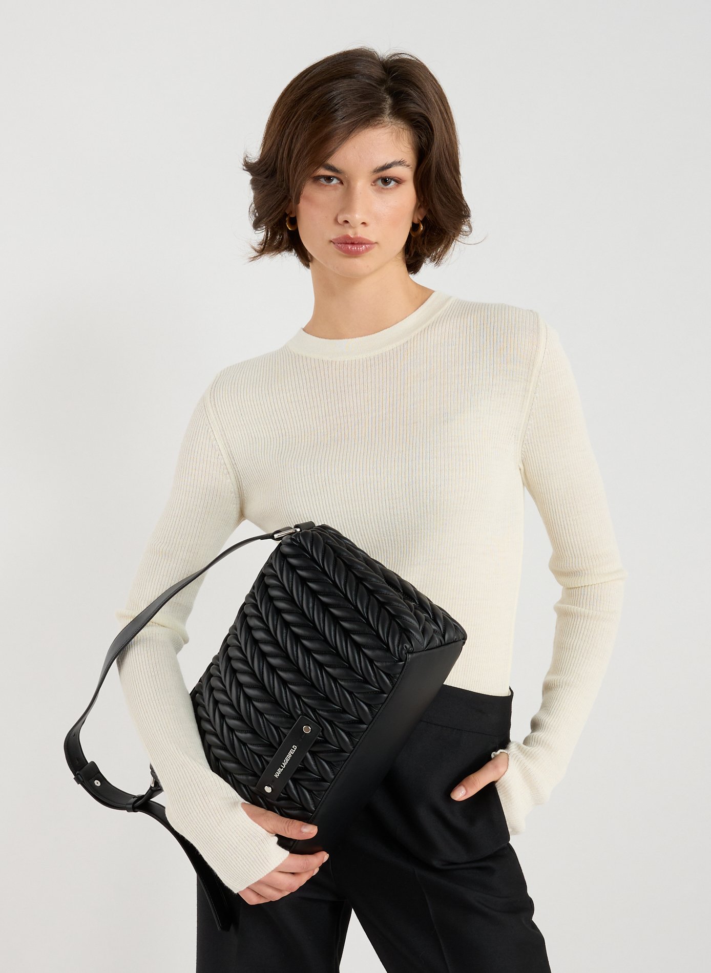 Sac à main matelassée K/Weave KARL LAGERFELD Noir