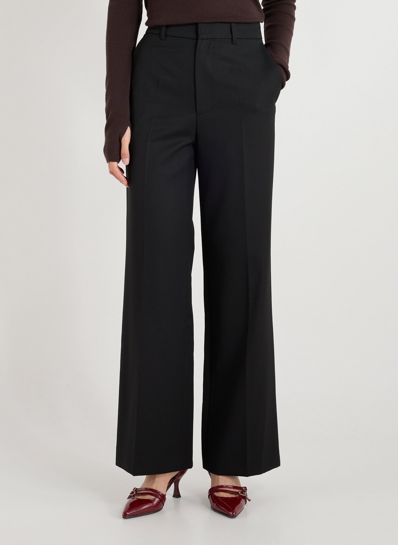 R2W Pantalon droit en laine mélangée Noir