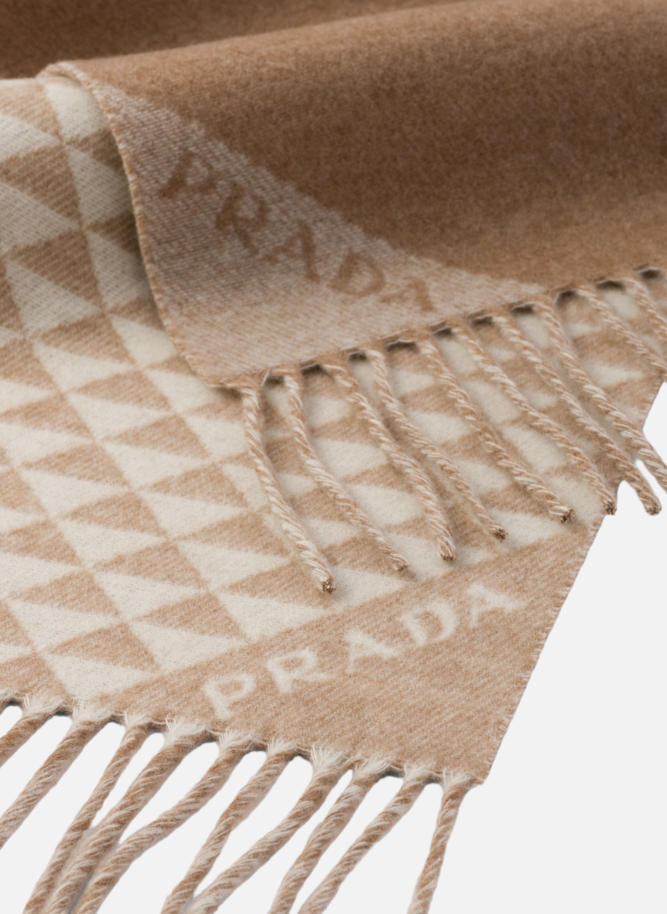 Écharpe symbole en laine et cachemire double PRADA Beige