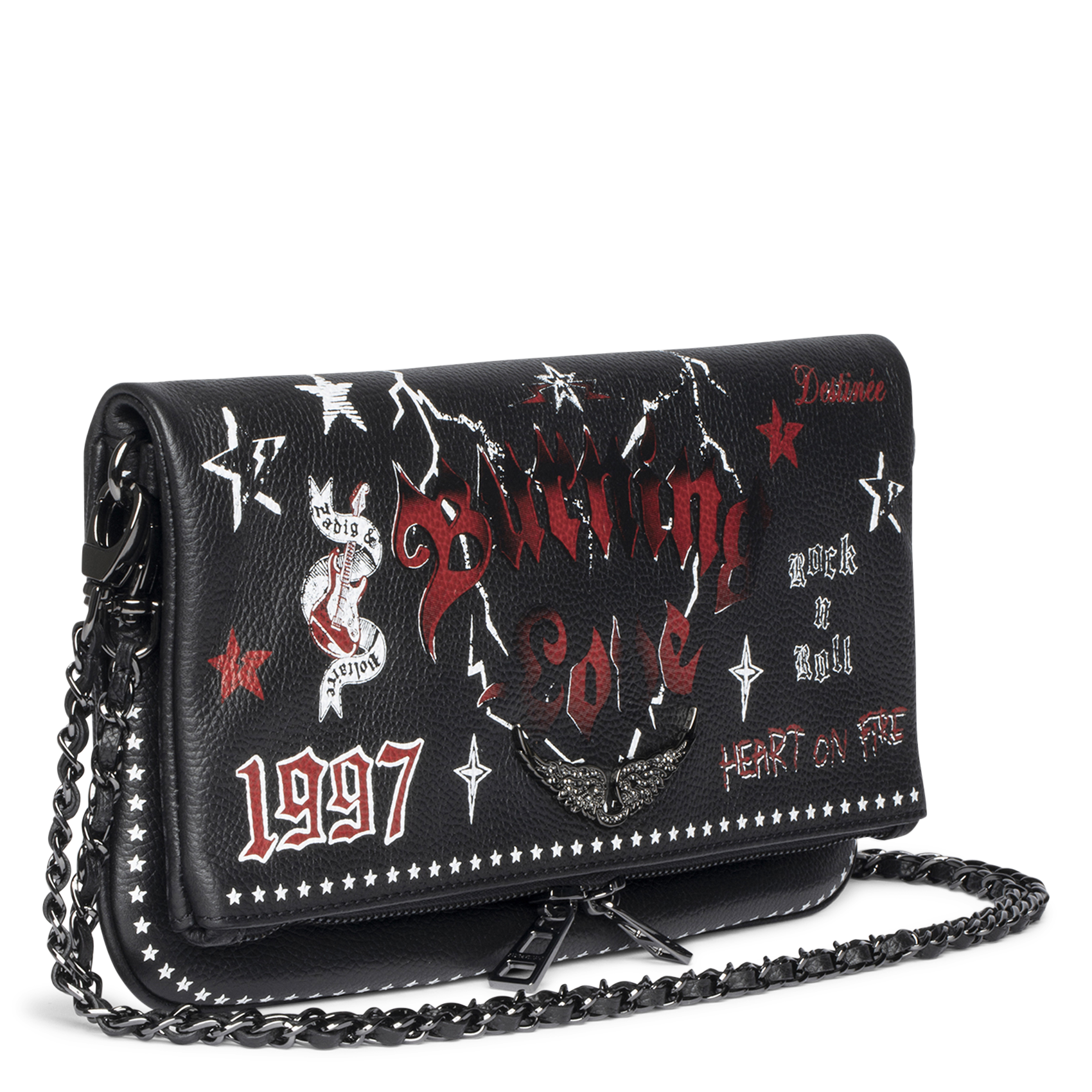 Pochette en cuir grainé fantaisie rock ZADIG&VOLTAIRE Noir