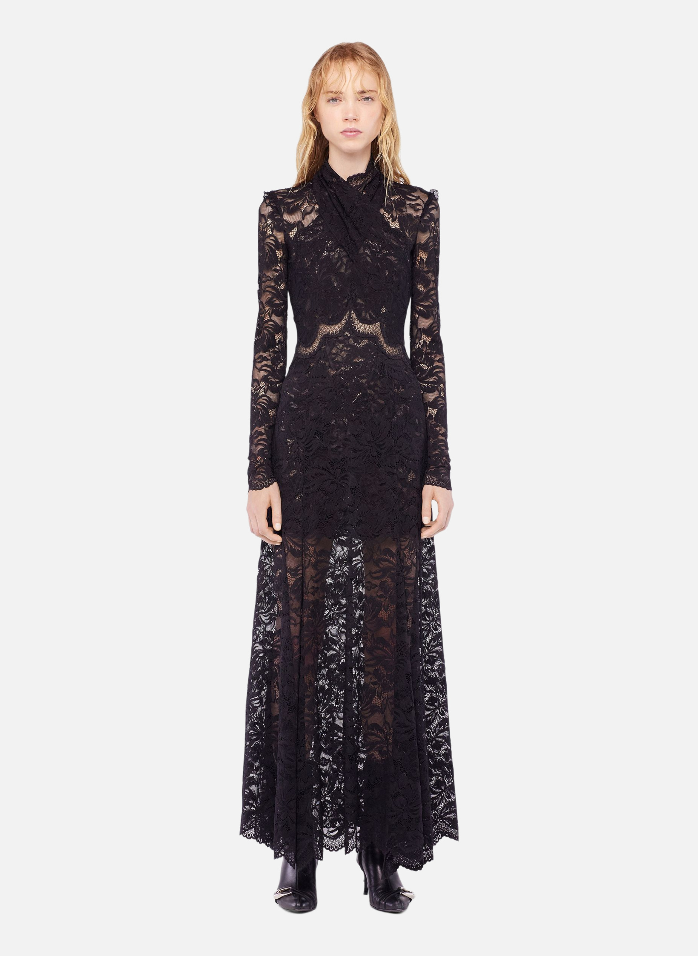 Robe longue en dentelle col montant RABANNE Noir